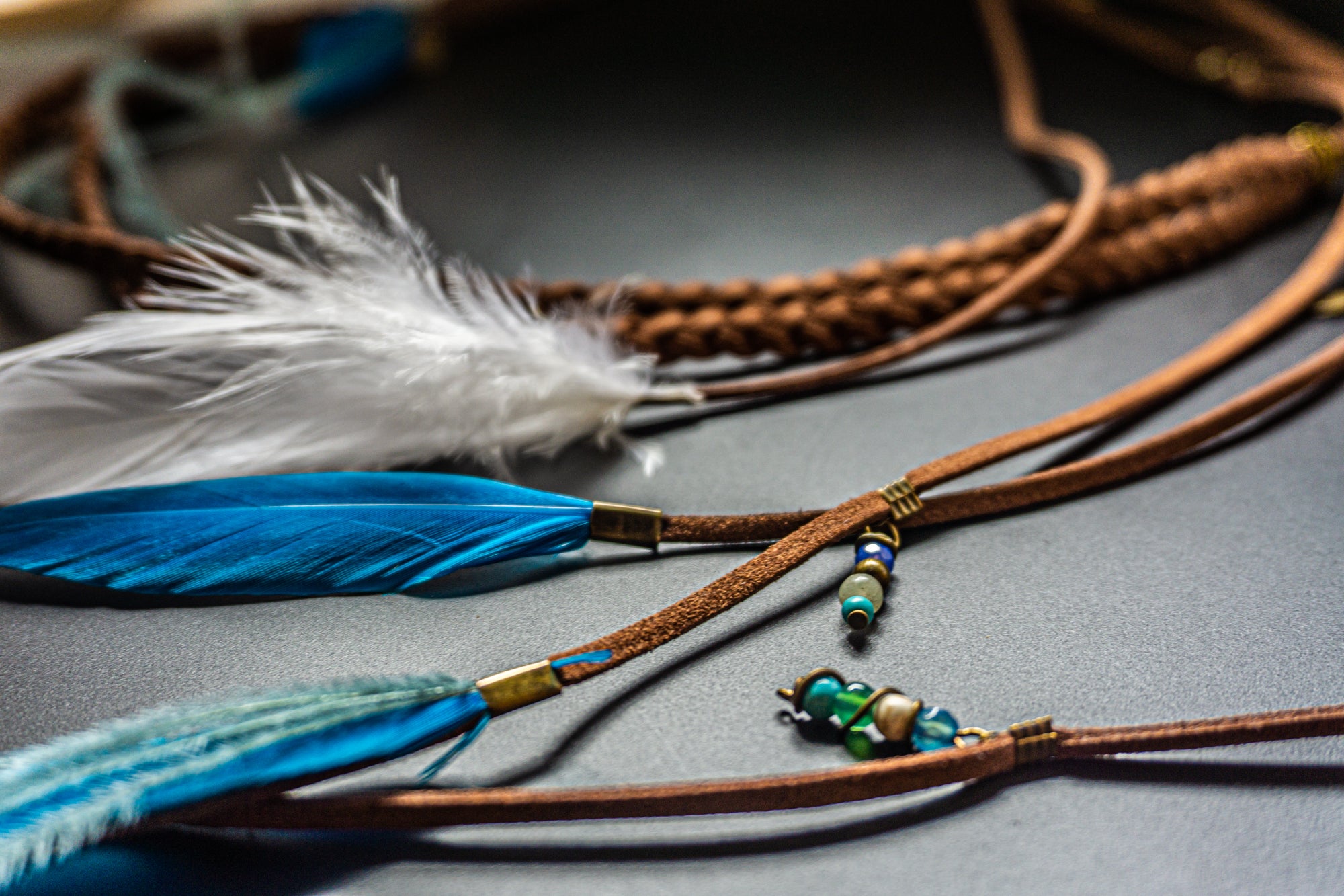 faux leather headband with feathers- wander jewellery
