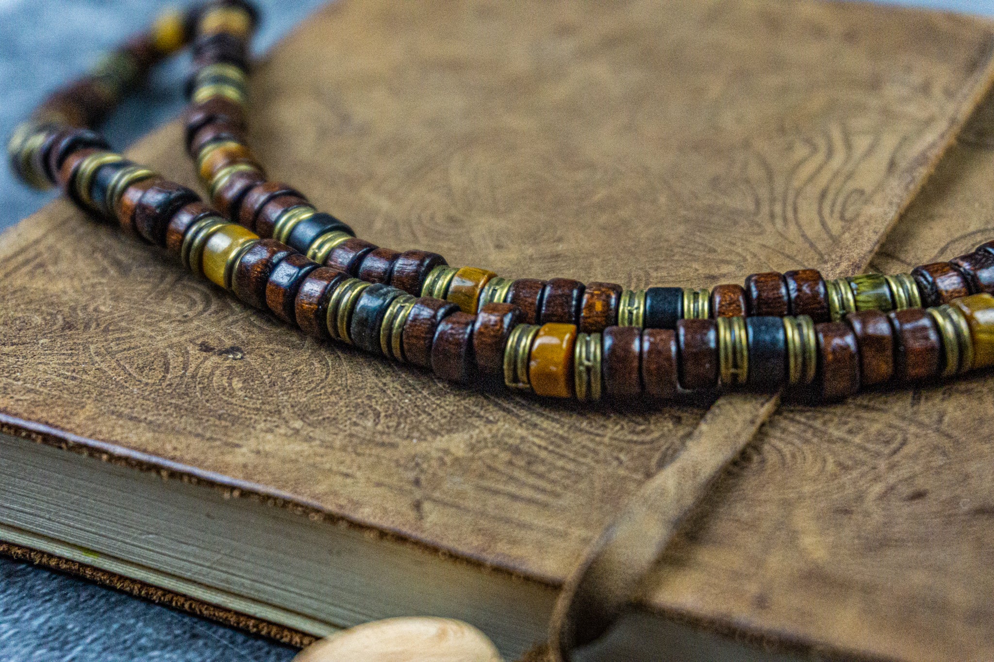wood, onyx and tiger eye heishi bead necklace- wander jewellery