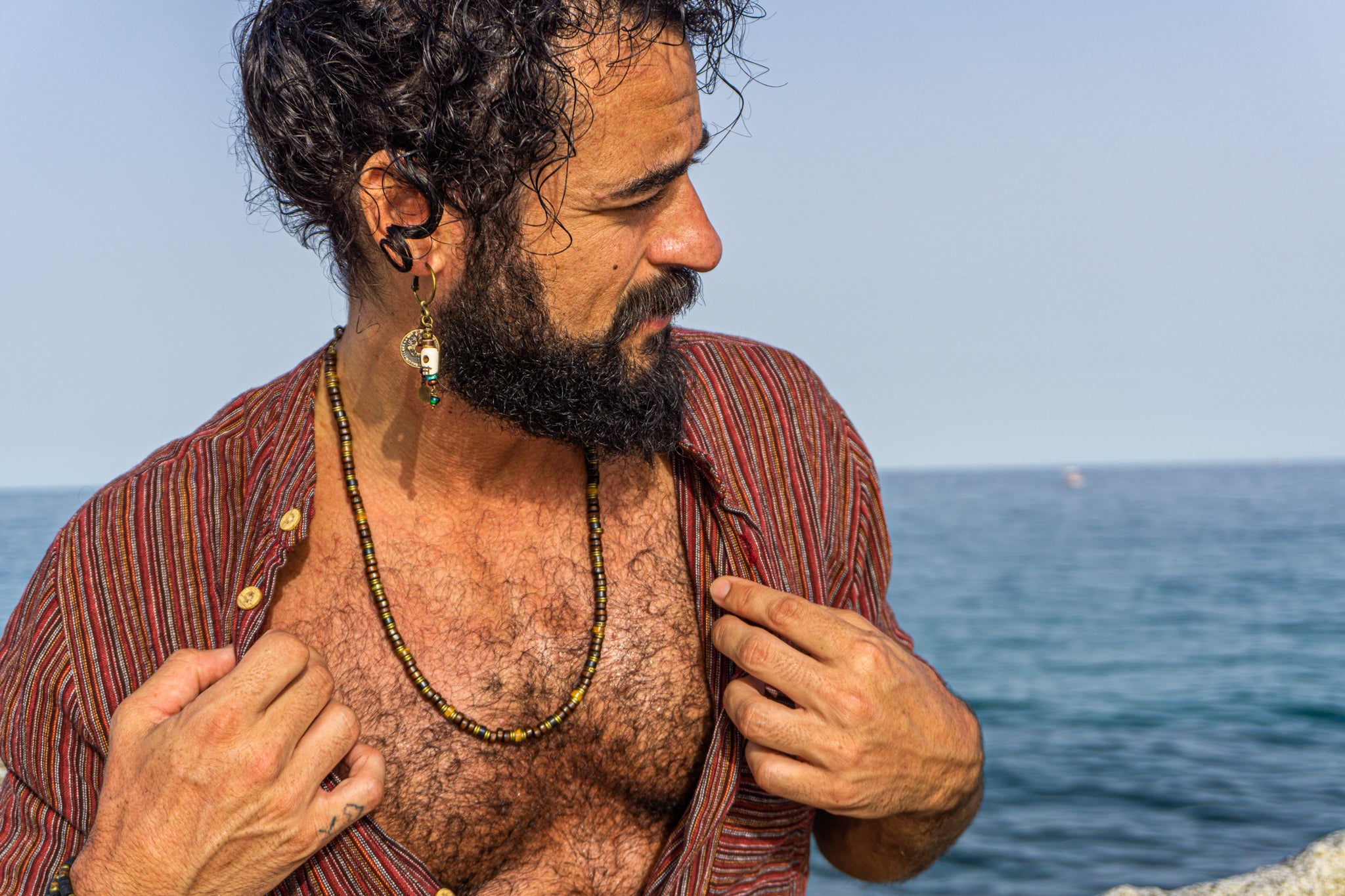 mens wood, onyx and tiger eyes beaded necklace- wander jewellery