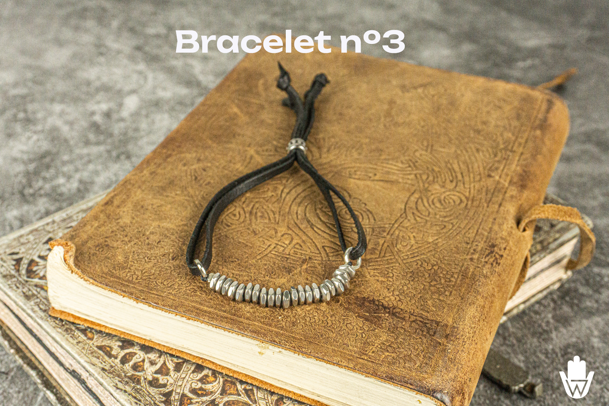 black leather adjustable bracelet with stainless steel discs- wander jewellery