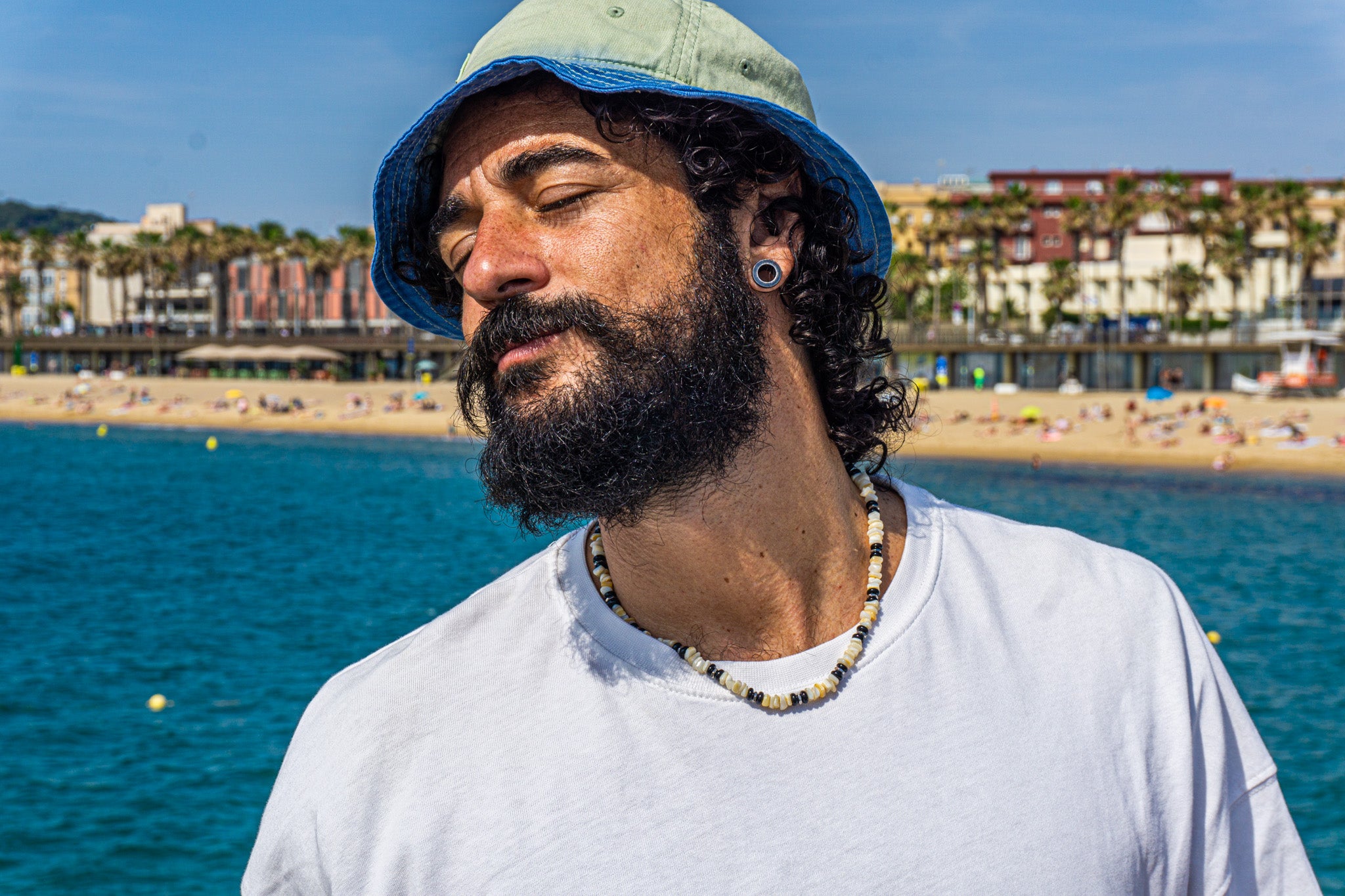 mens white bamboo coral chips waterproof choker - wander jewellery