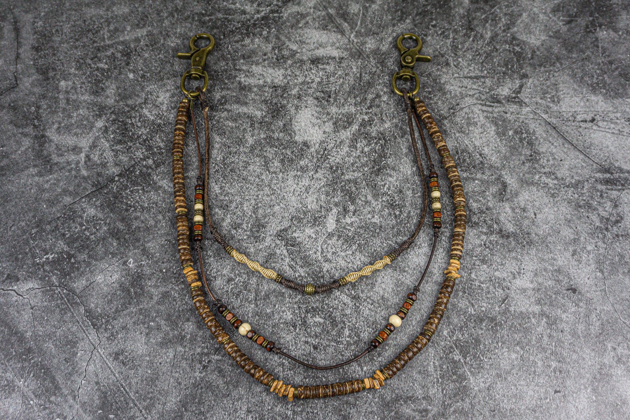 3 layers macrame leather and wooden bead pants chain- wander jewellery