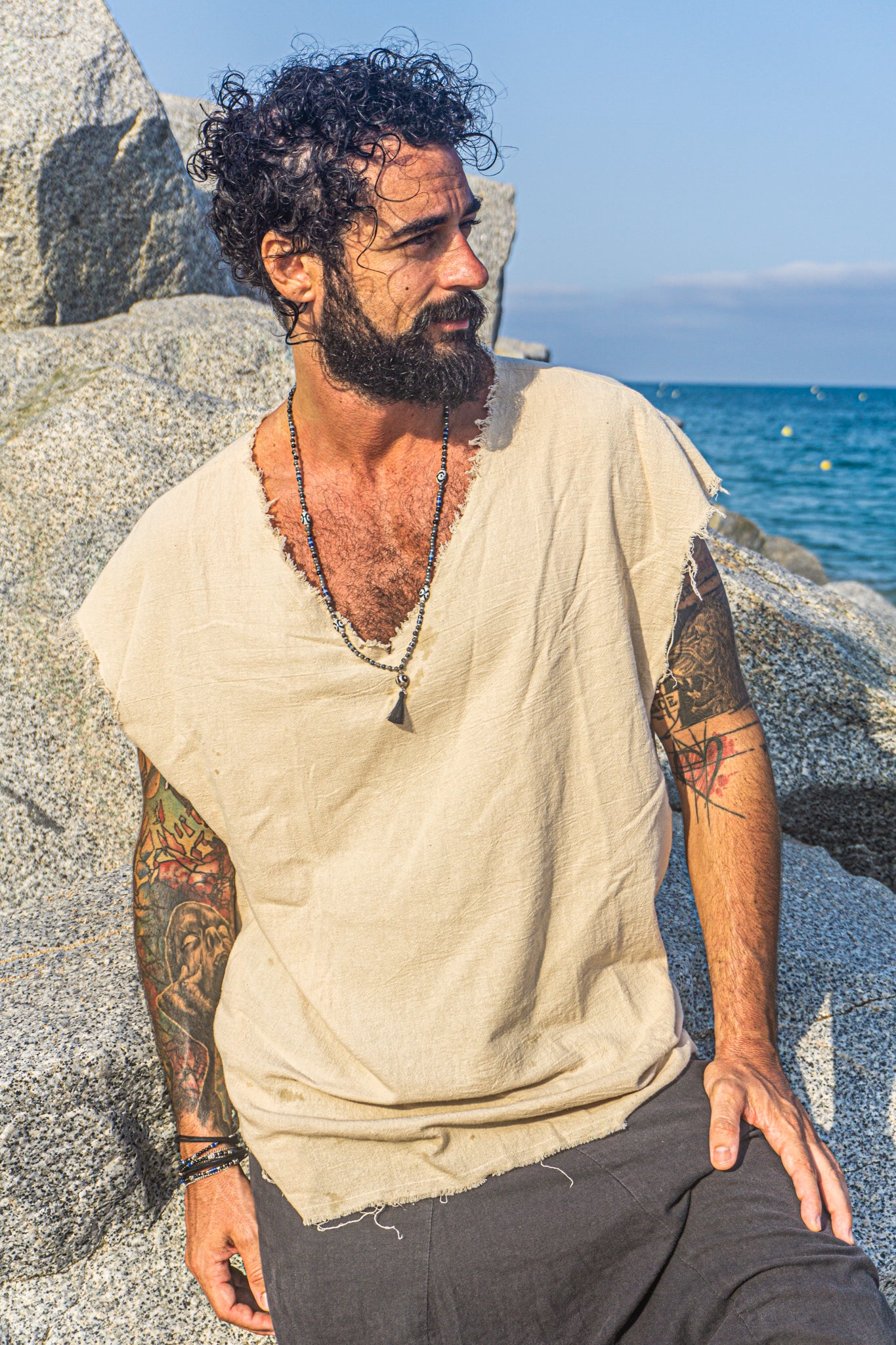 black onyx, labradorite, lapis lazuli and agate tassel necklace for men- wander jewellery