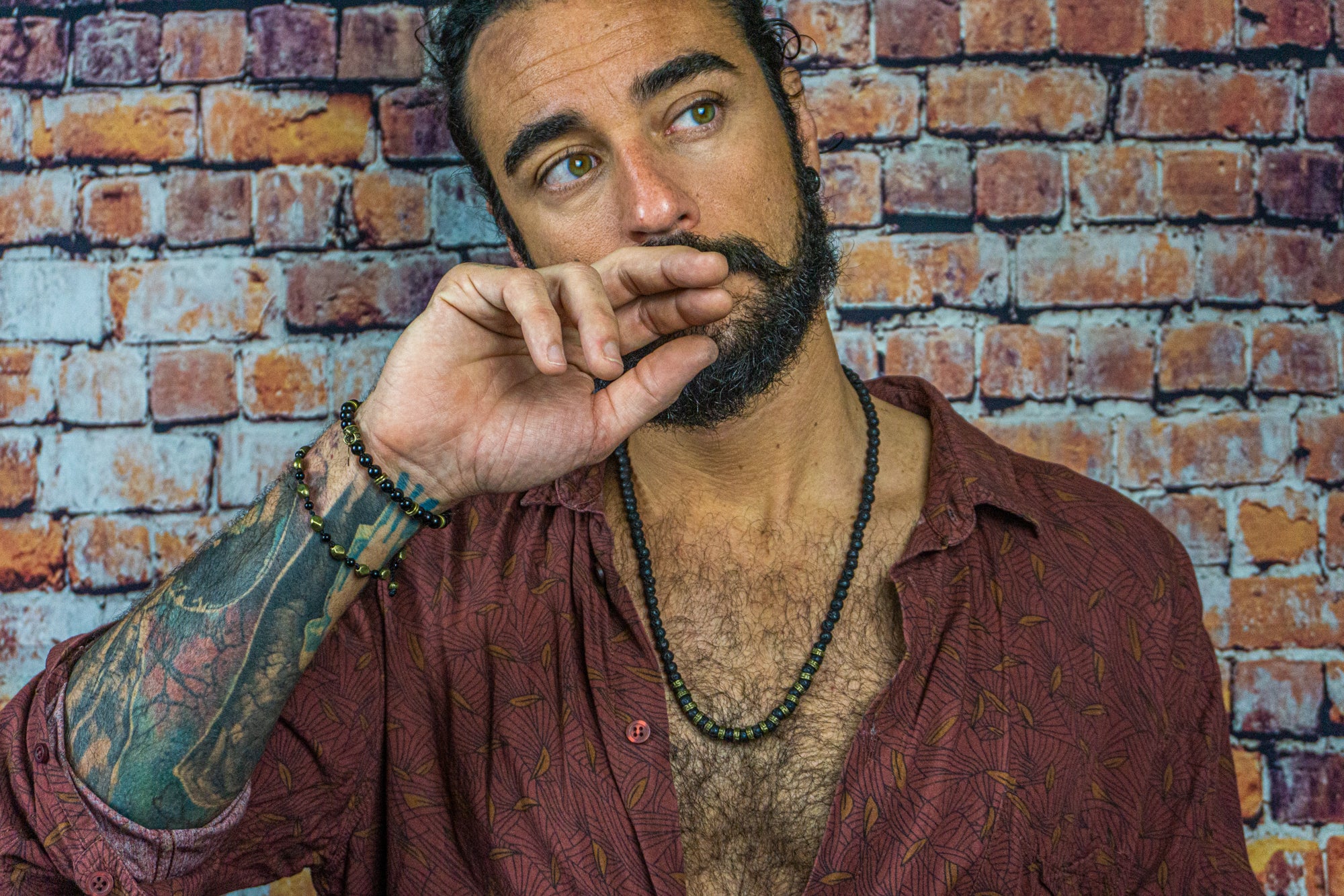 mens black and bronze lava stone beaded necklace- wander jewellery