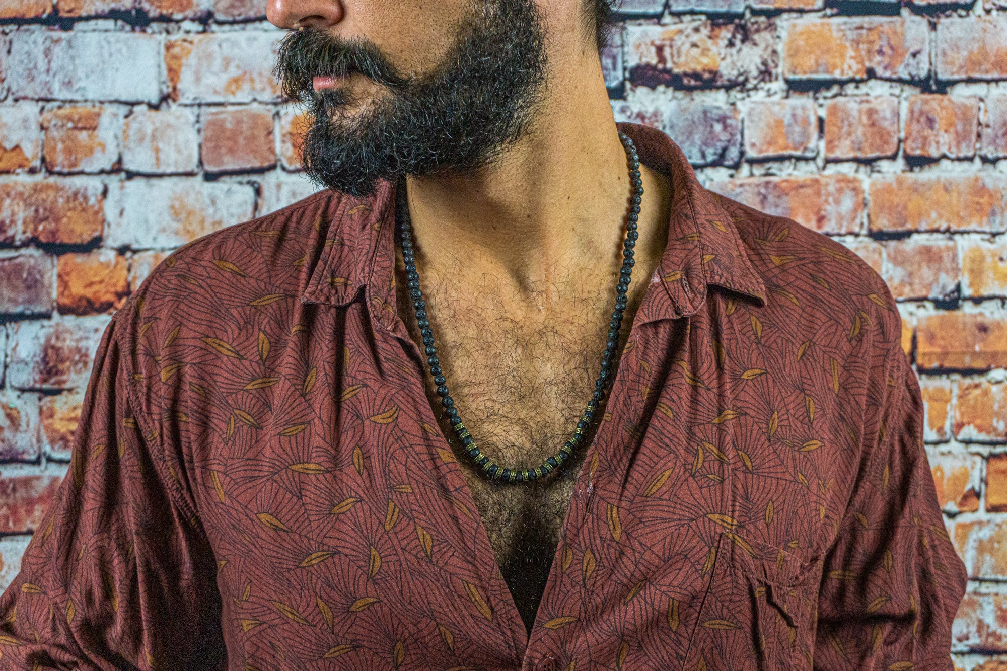 mens lava stone beaded necklace- wander jewellery