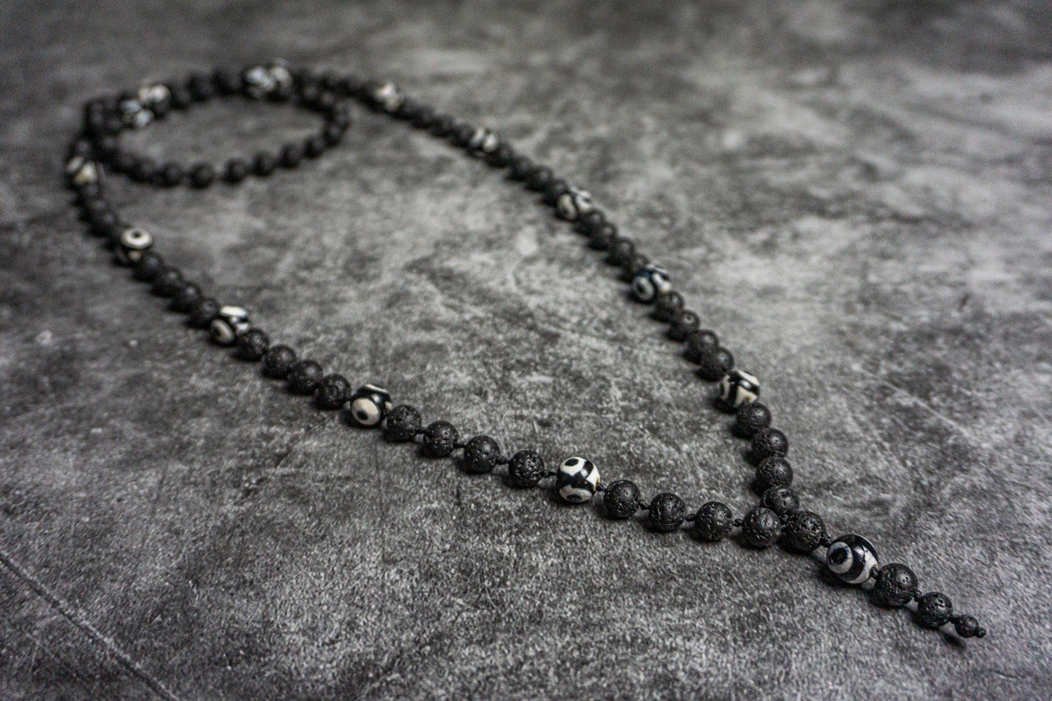 black lava stone long beaded mala necklace- wander jewellery