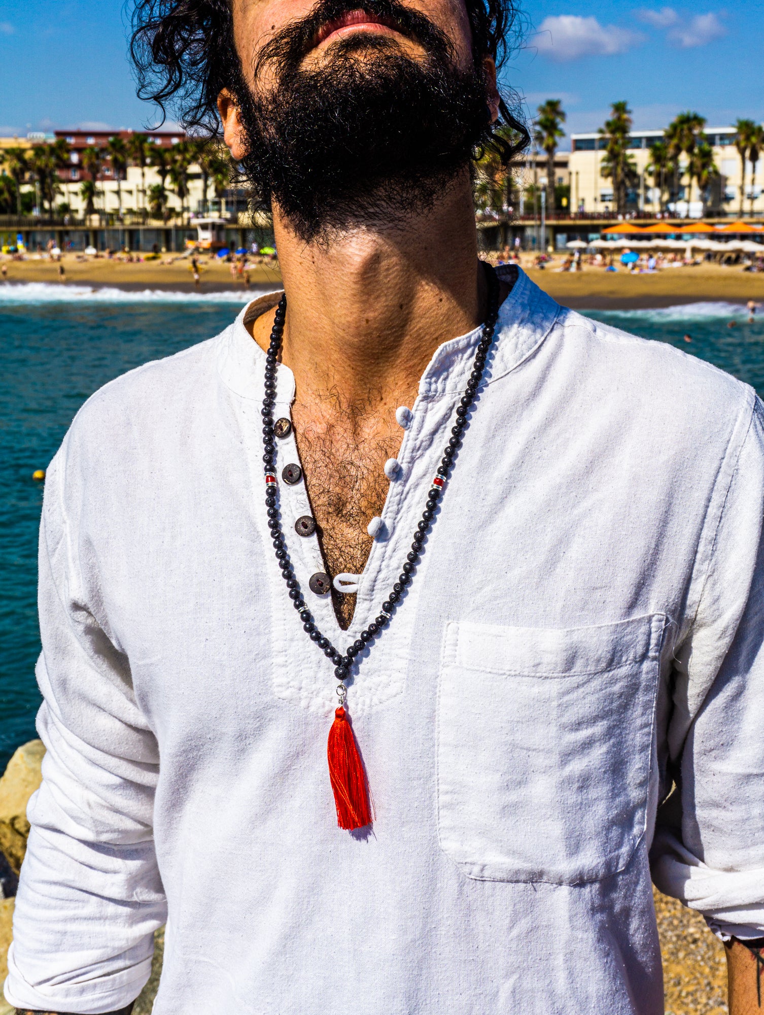 108 beads mala meditation necklace for men made of lava stone and agate- wander jewellery