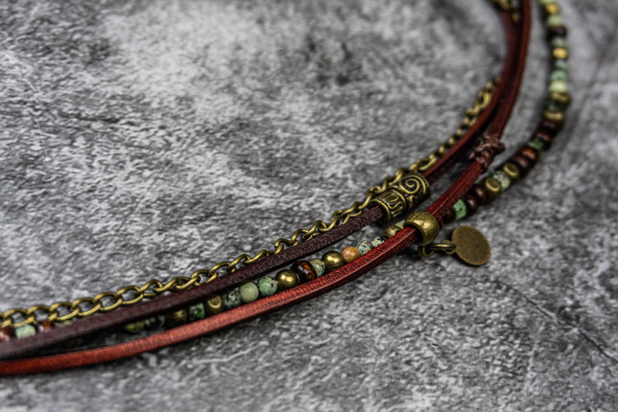 multi stand gemstone, wood, leather and chain necklace set- wander jewellery