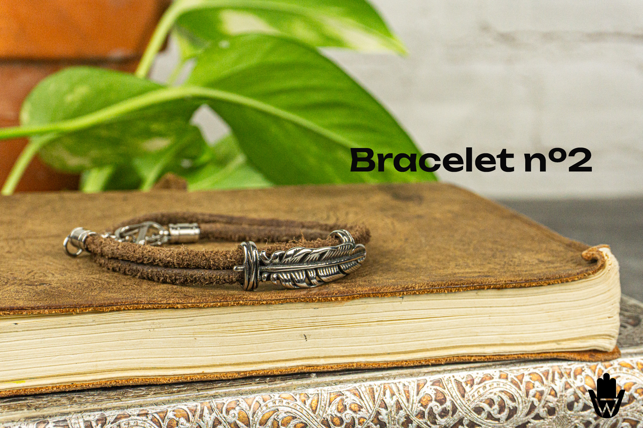 leather wrap bracelet with silver feather - wander jewellery