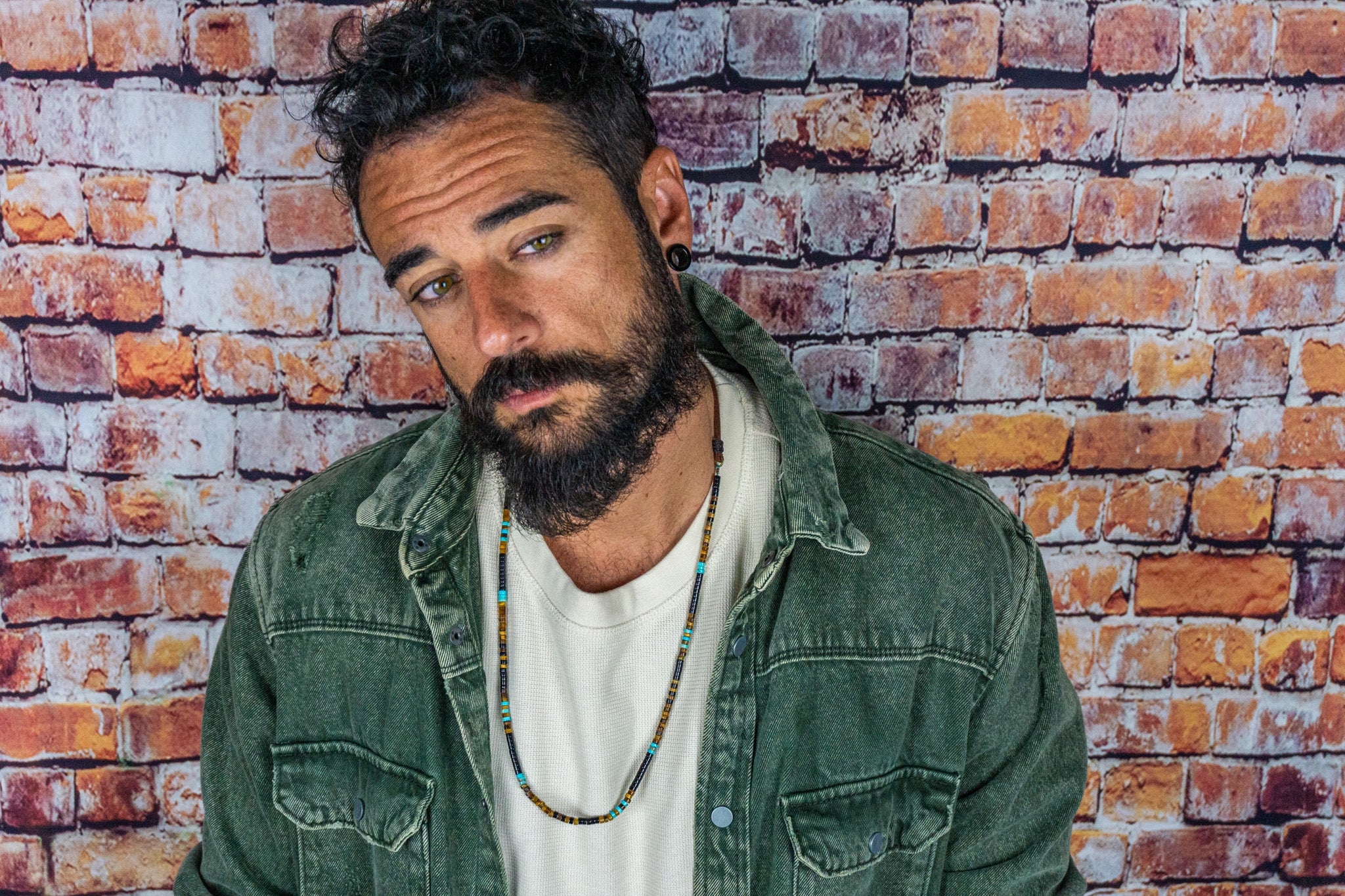 mens long heishi bead gemstone necklace- wander jewellery