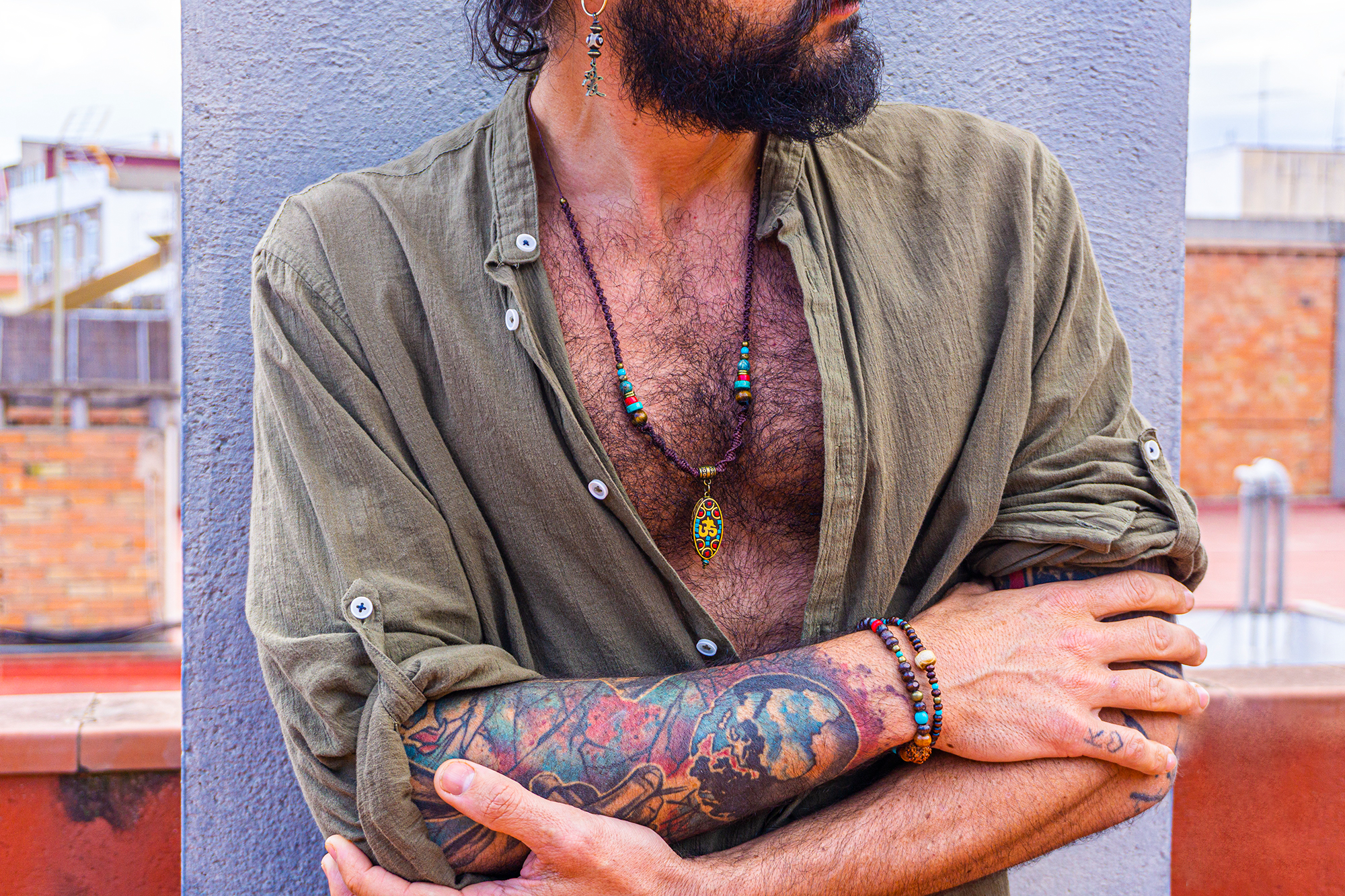 mens boho spiritual macrame necklace with Om Tibetan pendant- wander jewellery