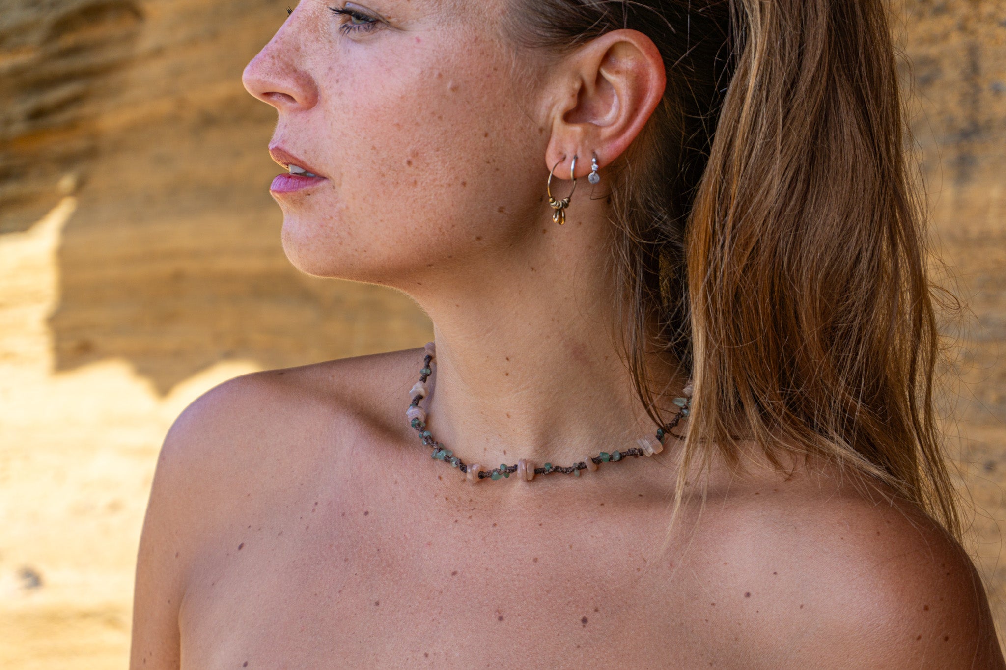 Macrame choker with pink opal and aventurine beads for a boho-chic vibe – Wander Jewellery