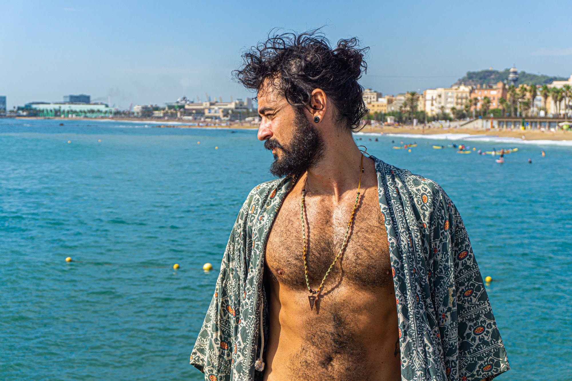 mens macrame necklace with tribal copper pendant- wander jewellery