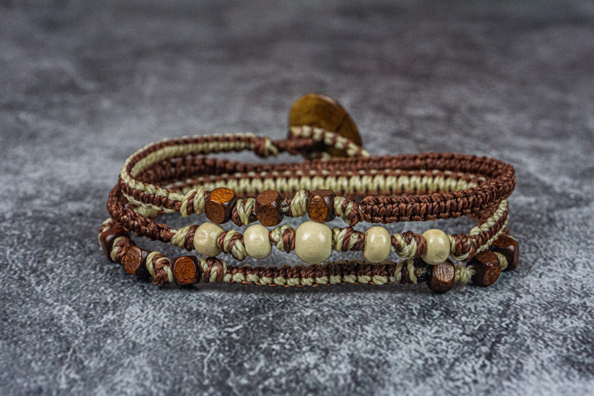 macrame woven wrap bracelet with wooden beads- wander jewellery