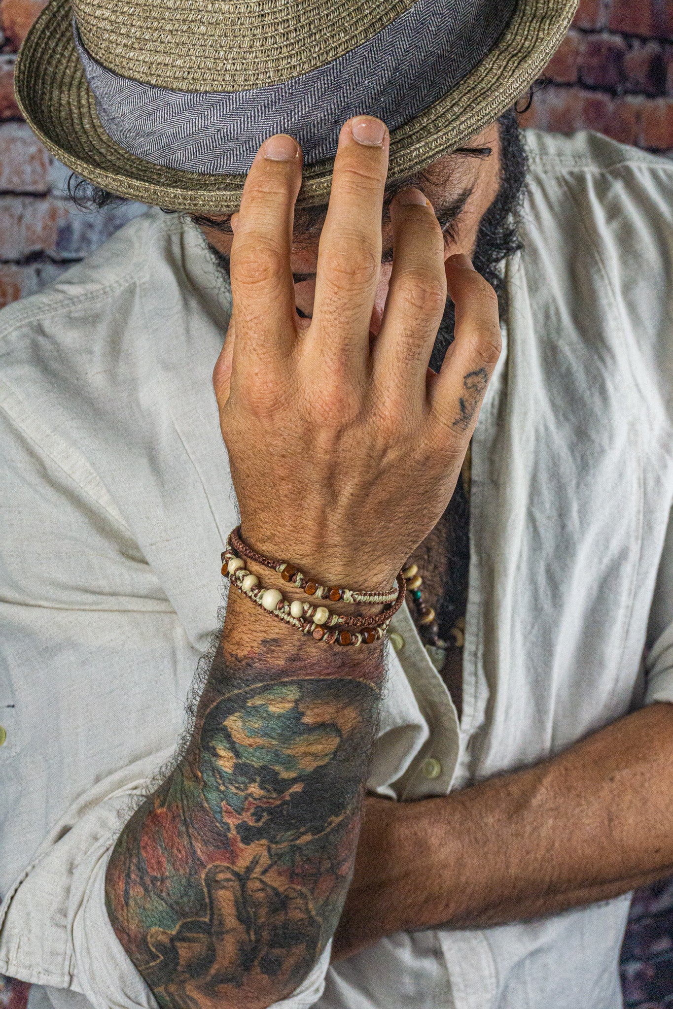 mens macrame woven wrap bracelet with wooden beads- wander jewellery