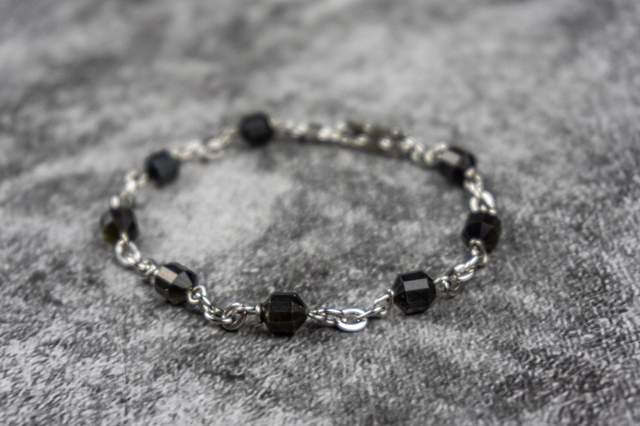 minimalist stainless steel chain beaded bracelet with golden obsidian gemstone- wanderjewellery