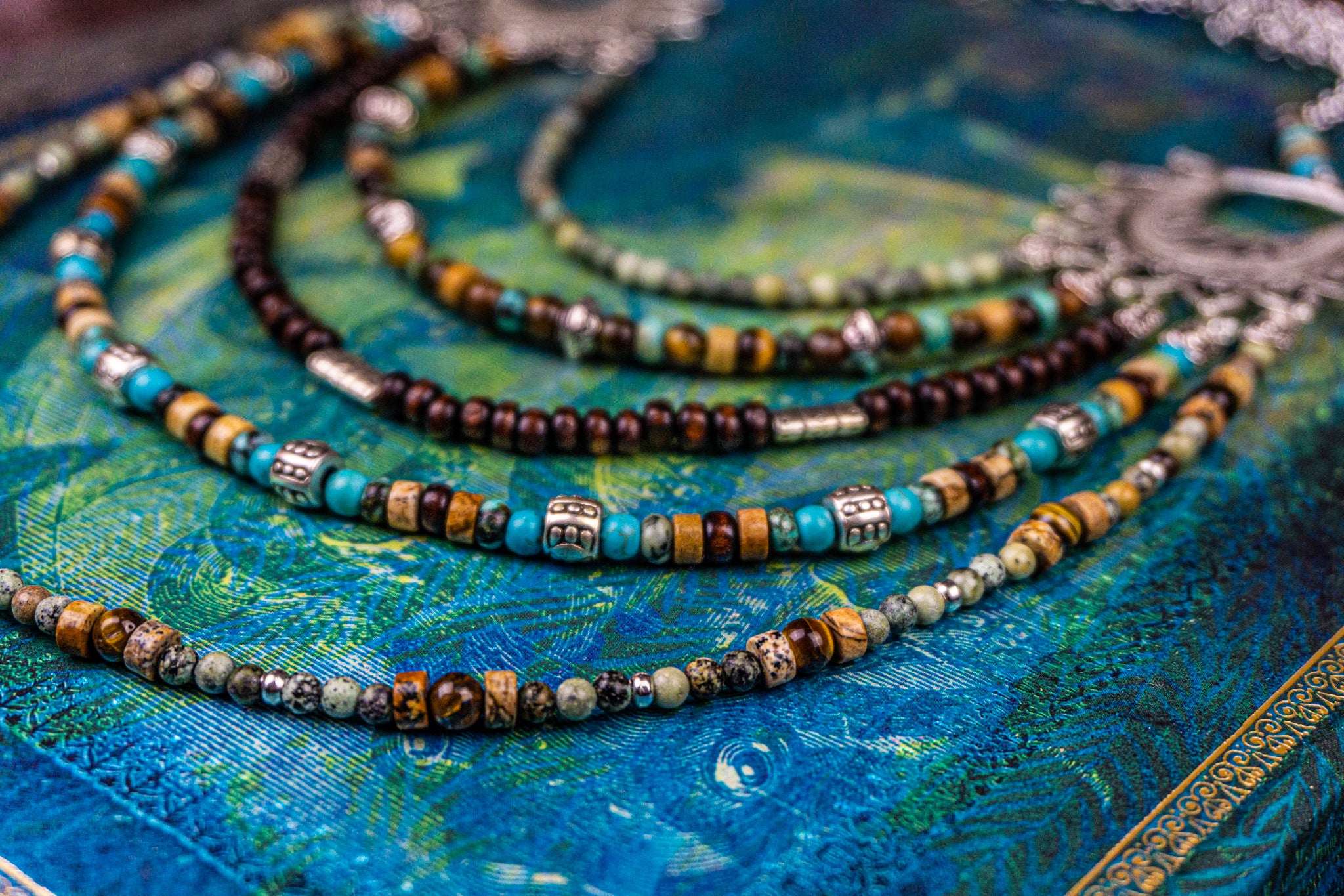 layered gemstone and wooden beads necklace- wander jewelry