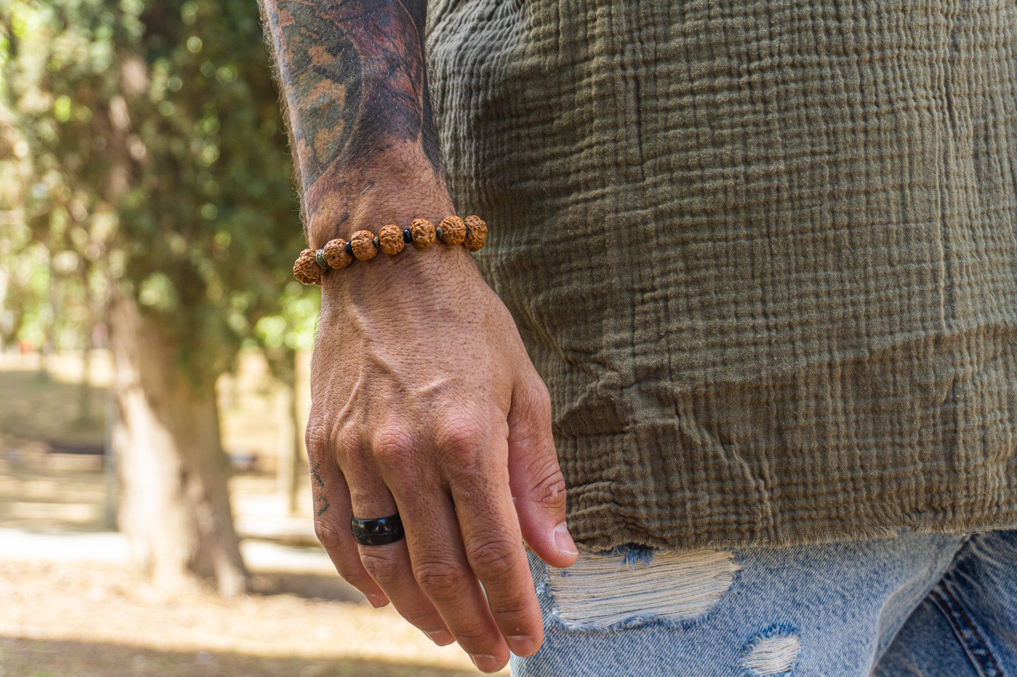 mens rudraksha seed beaded bracelet - wander jewellery