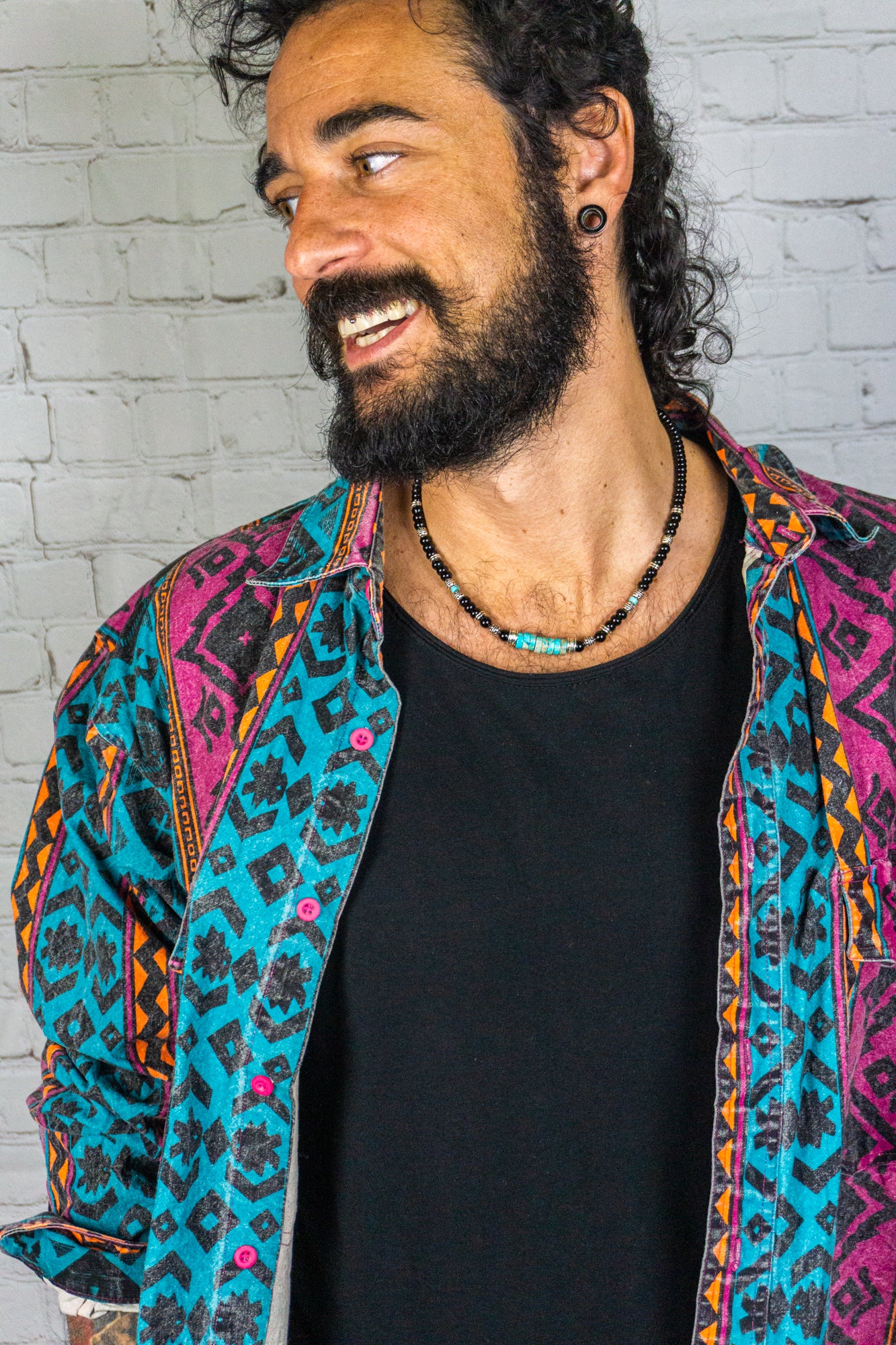 mens black onyx and imperial jasper turquoise choker necklace- wander jewellery