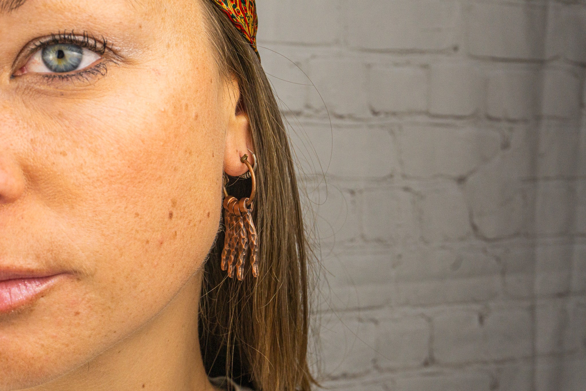 womens modern abstract copper spike dangle earrings- wander jewellery