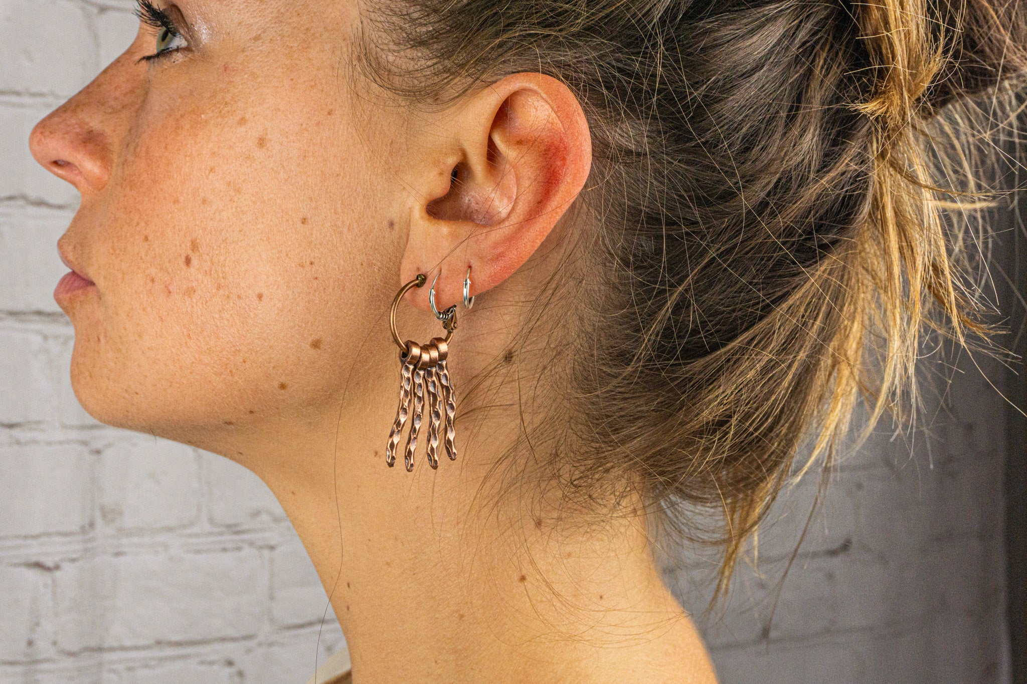 womens abstract copper spike dangle earrings- wander jewellery