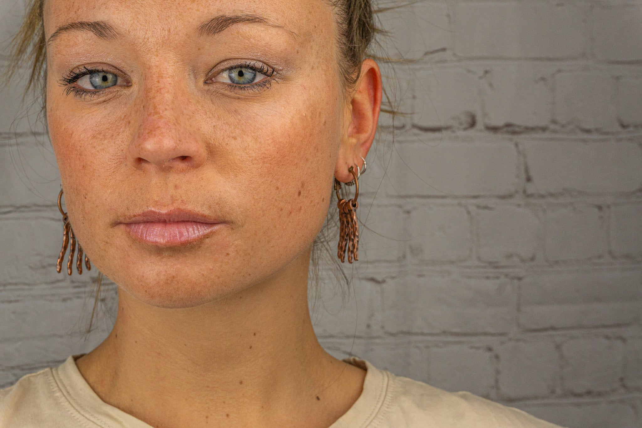 womens modern abstract copper spike hoop earrings- wander jewellery