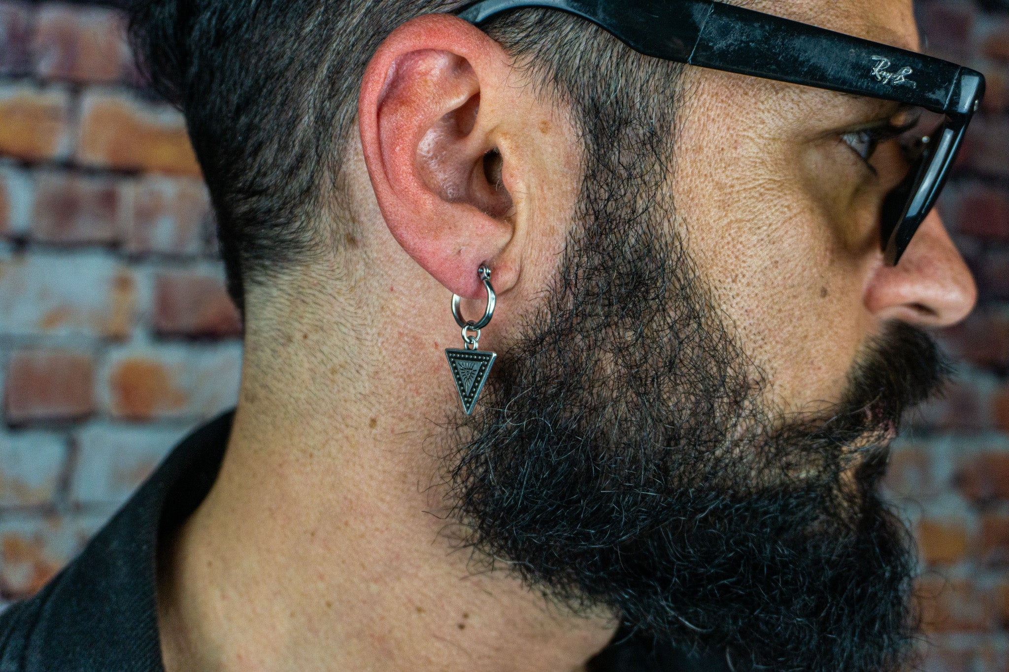 mens eye charm dangle triangle earring- wander jewellery