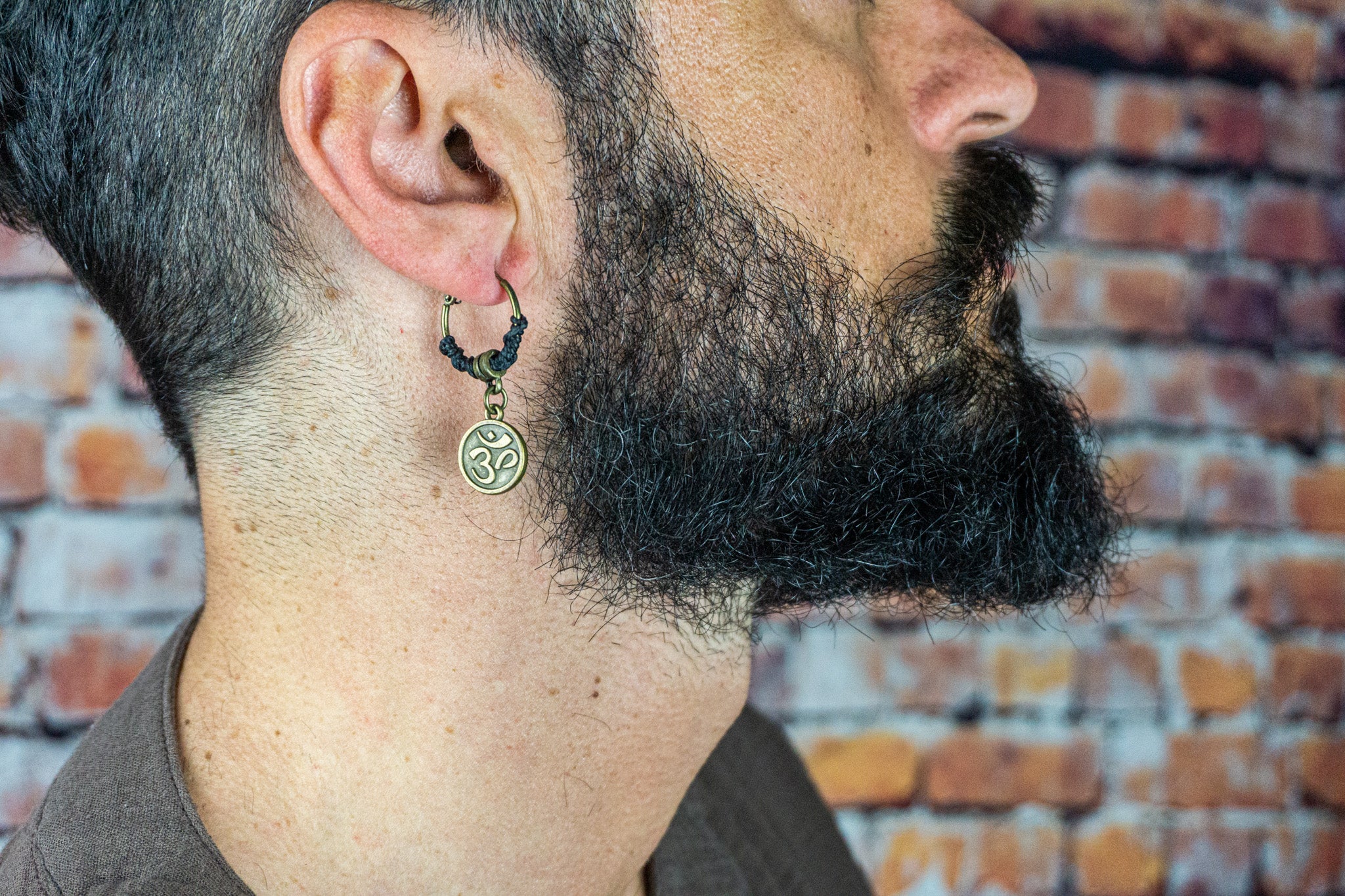 mens hoop dangle om charm earring- wander jewellery