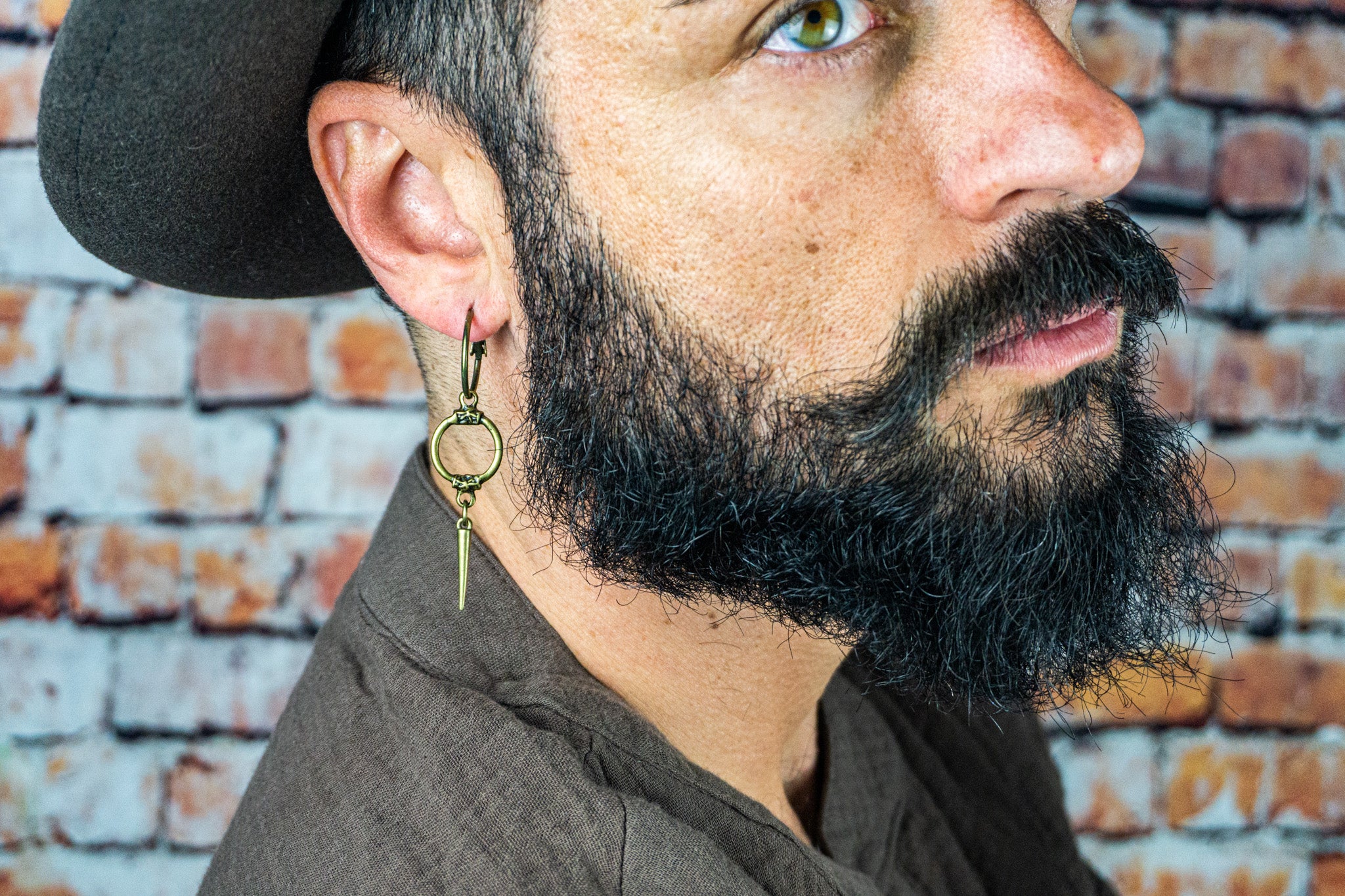mens antique bronze hoop dangle earring - wander jewellery