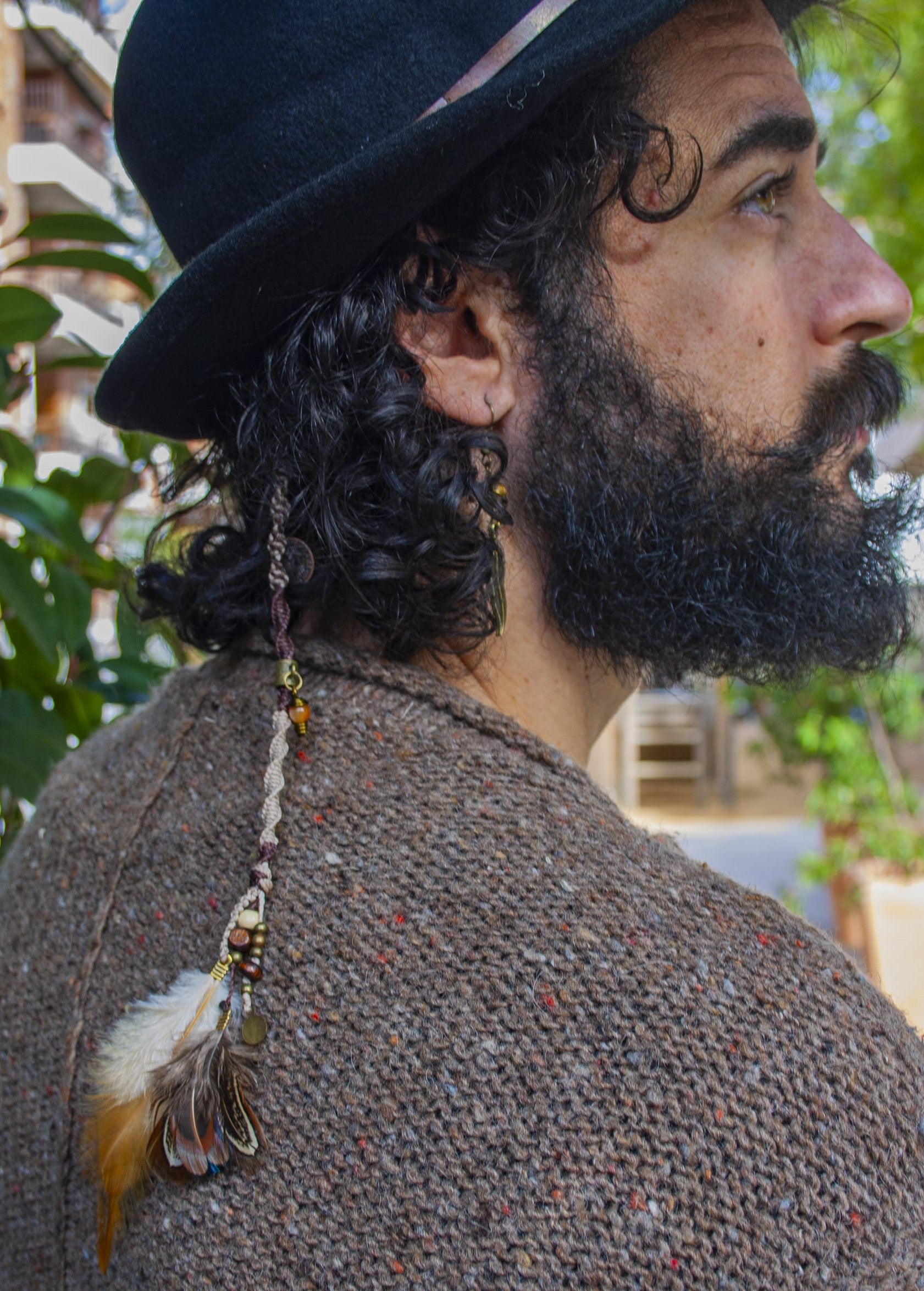 mens pirate hair wrap extencion with charms and feathers- wander jewellery