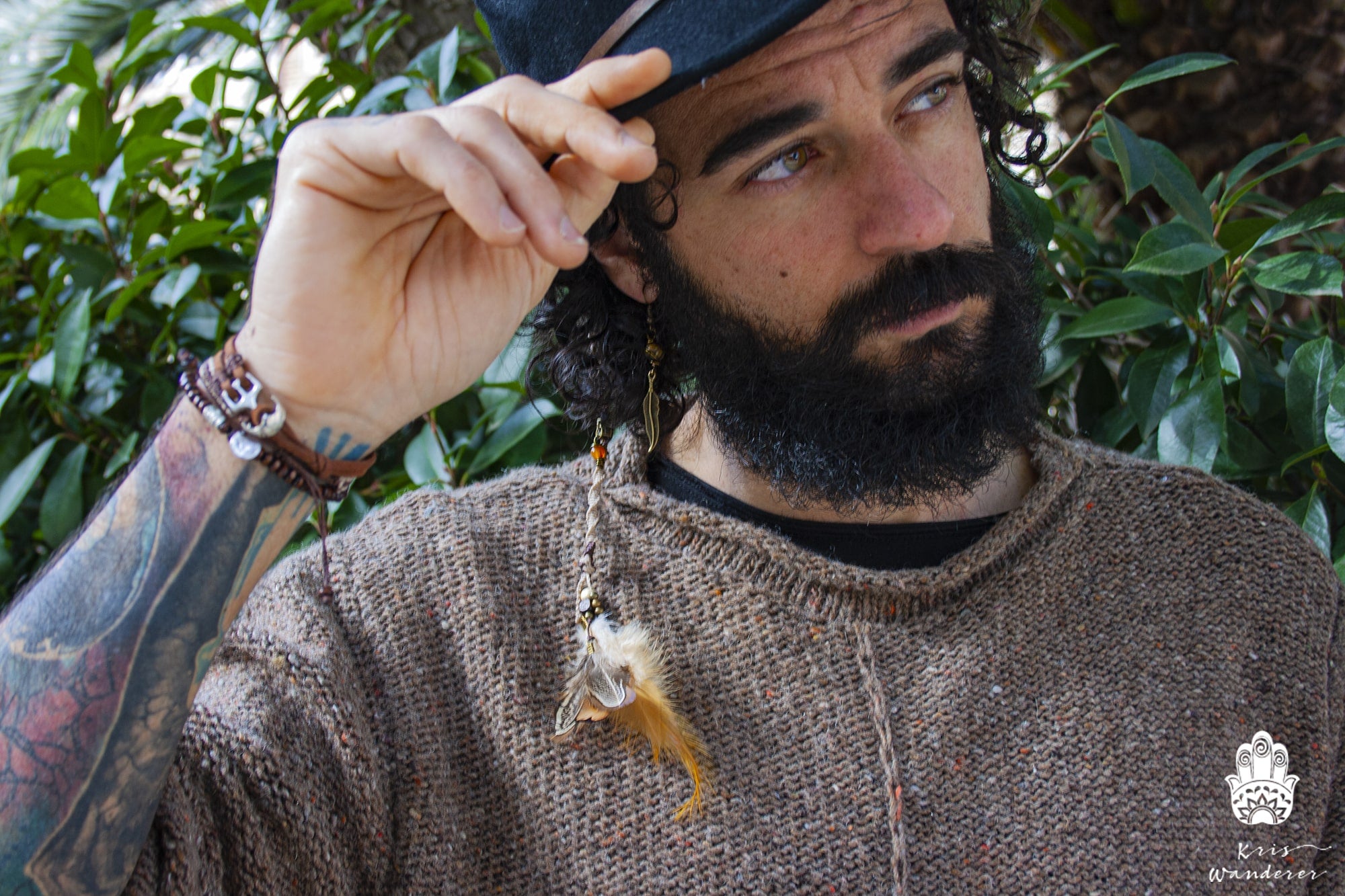 mens hair wrap extencion with charms and feathers- wander jewellery