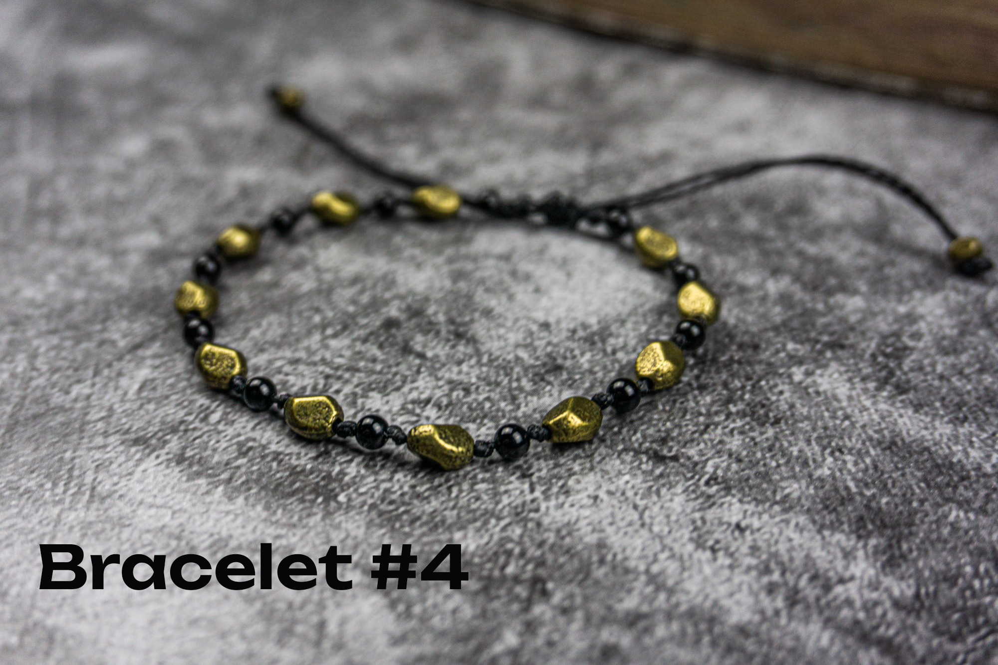 black onyx and bronze nugget adjustable bracelet- wander jewellery