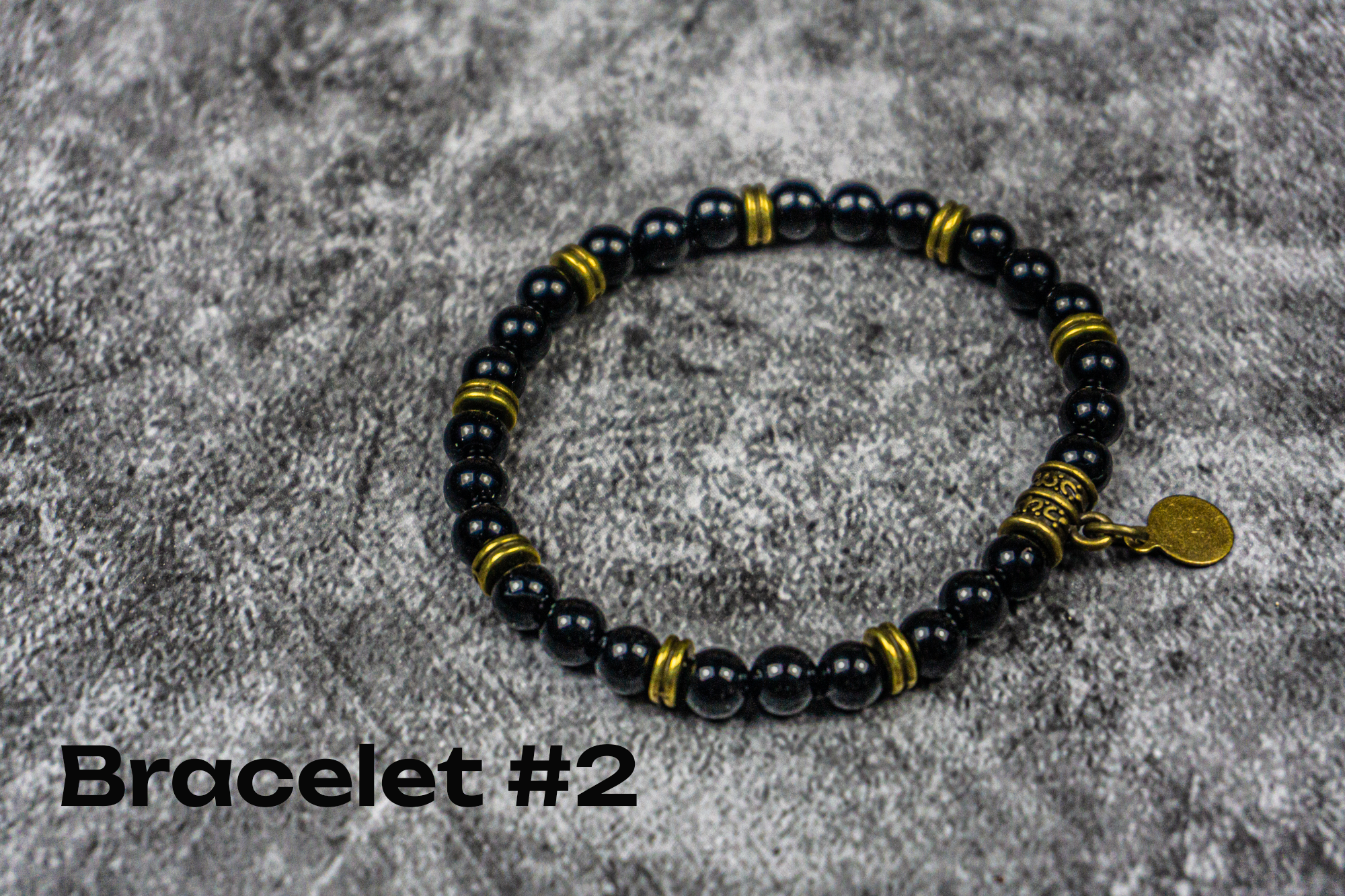 black onyx beaded charm bracelet- wander jewellery