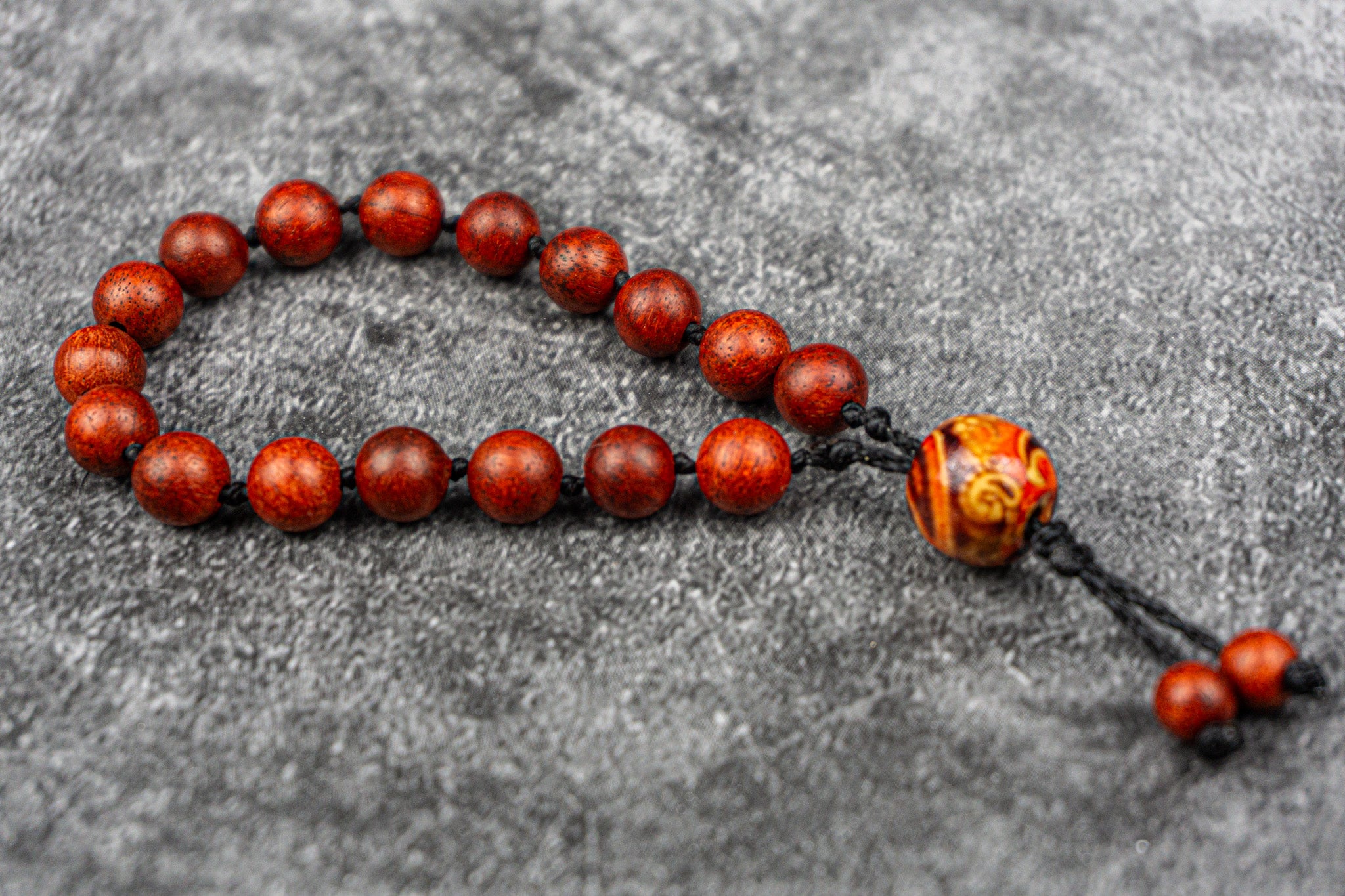 red fire wood beaded mala bracelet- wander jewellery