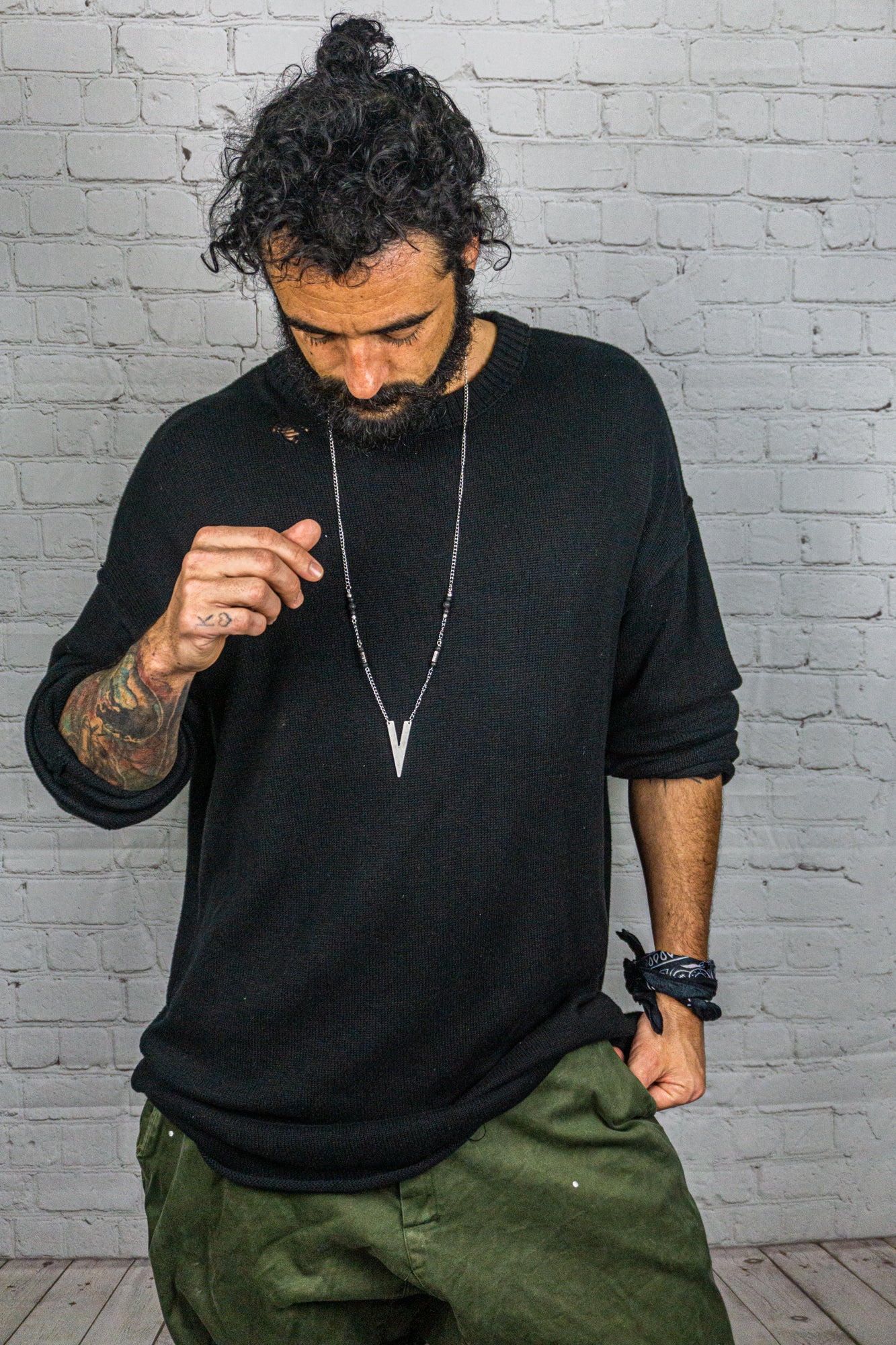 mens minimalist chain triangle pendant necklace- wander jewellery