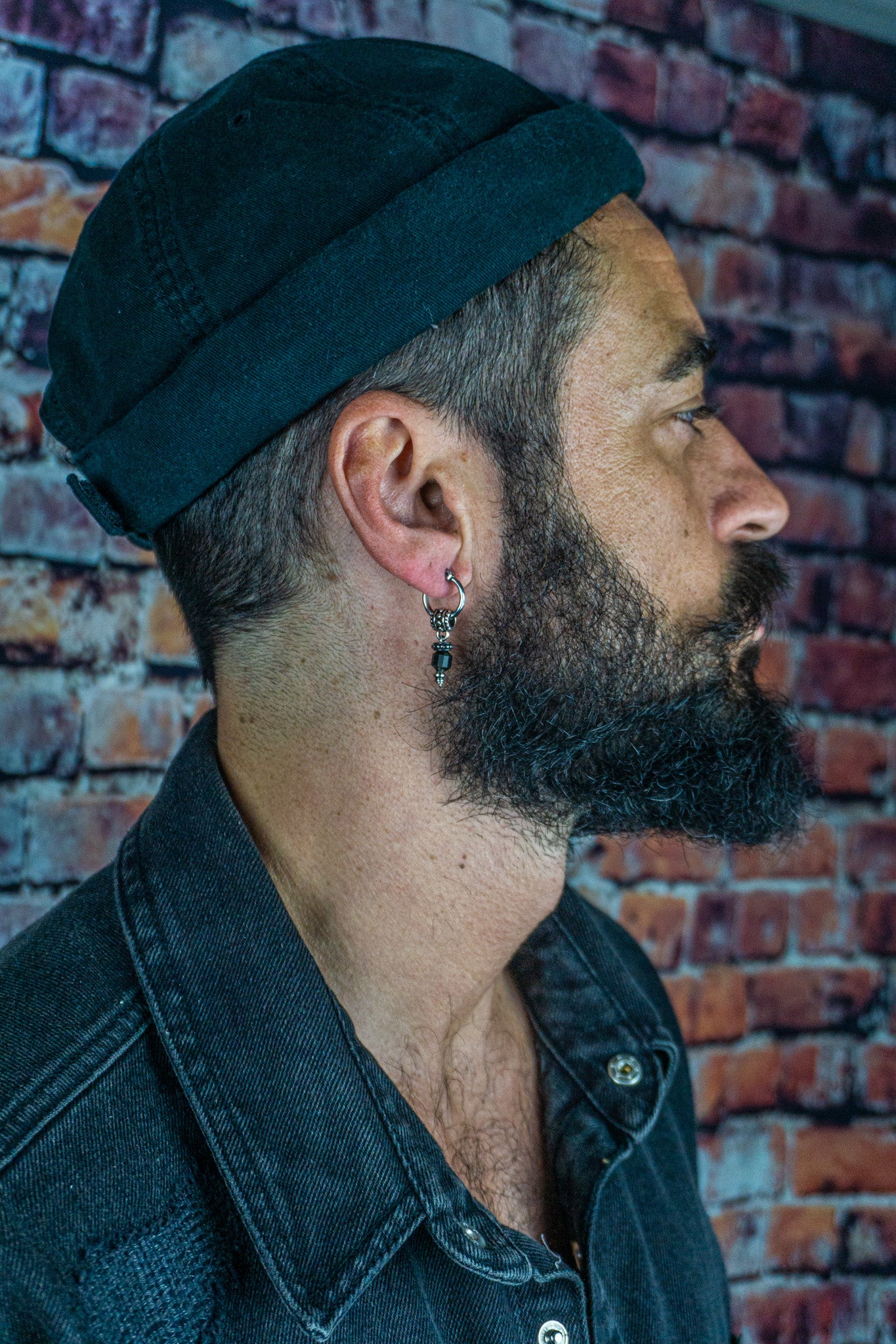 mens stainless steel dangle earring with golden obsidian gemstone- wander jewellery