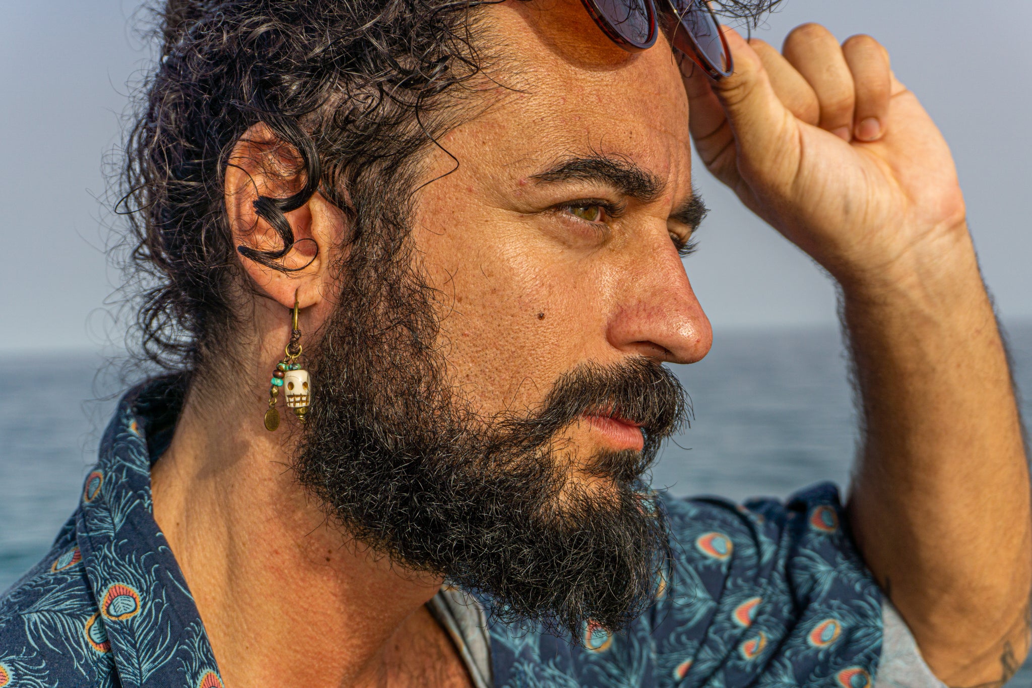 beaded skull charm hoop pirate earring for men- wander jewellery