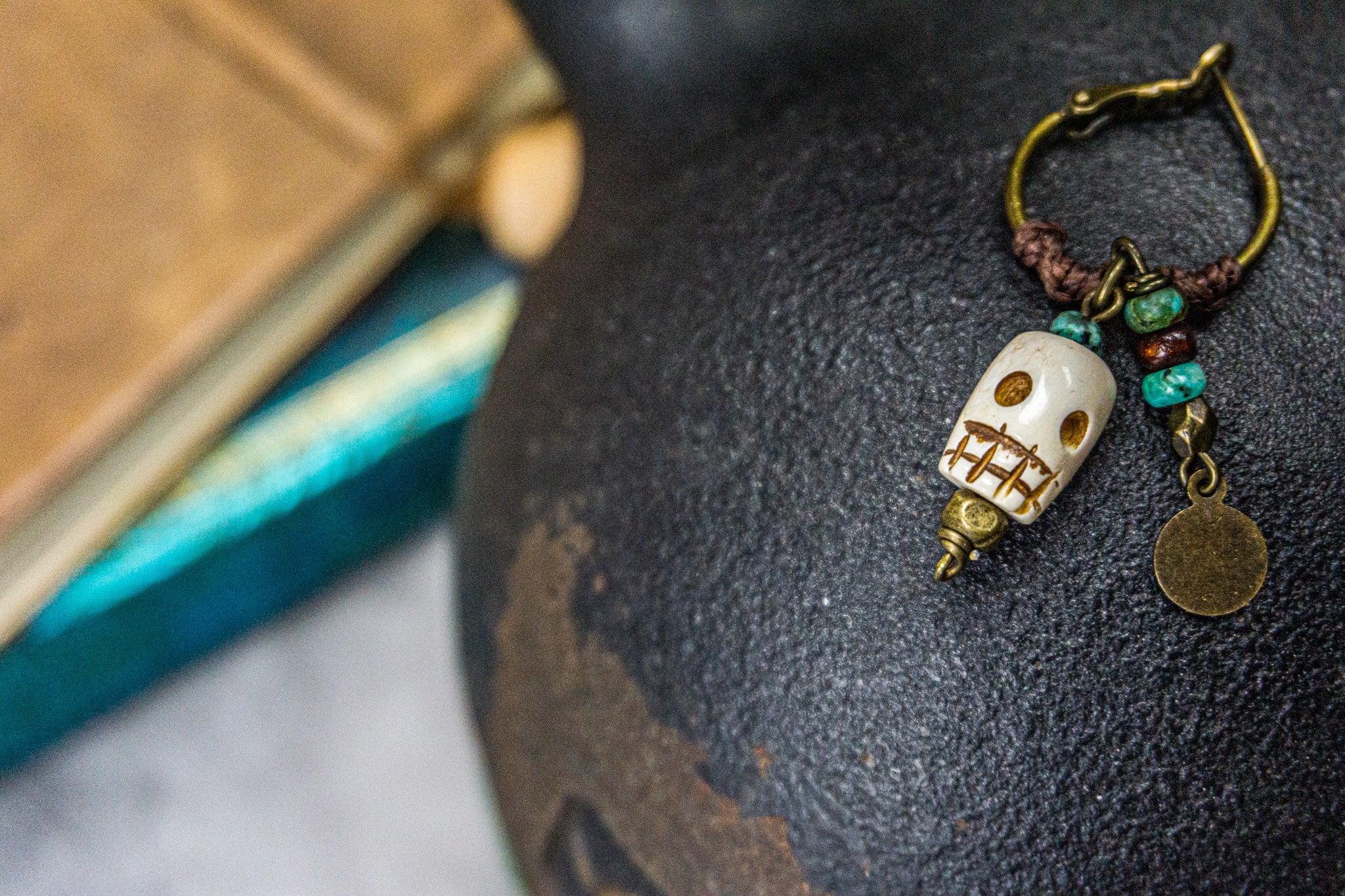 beaded skull charm pirate earring for men- wander jewellery