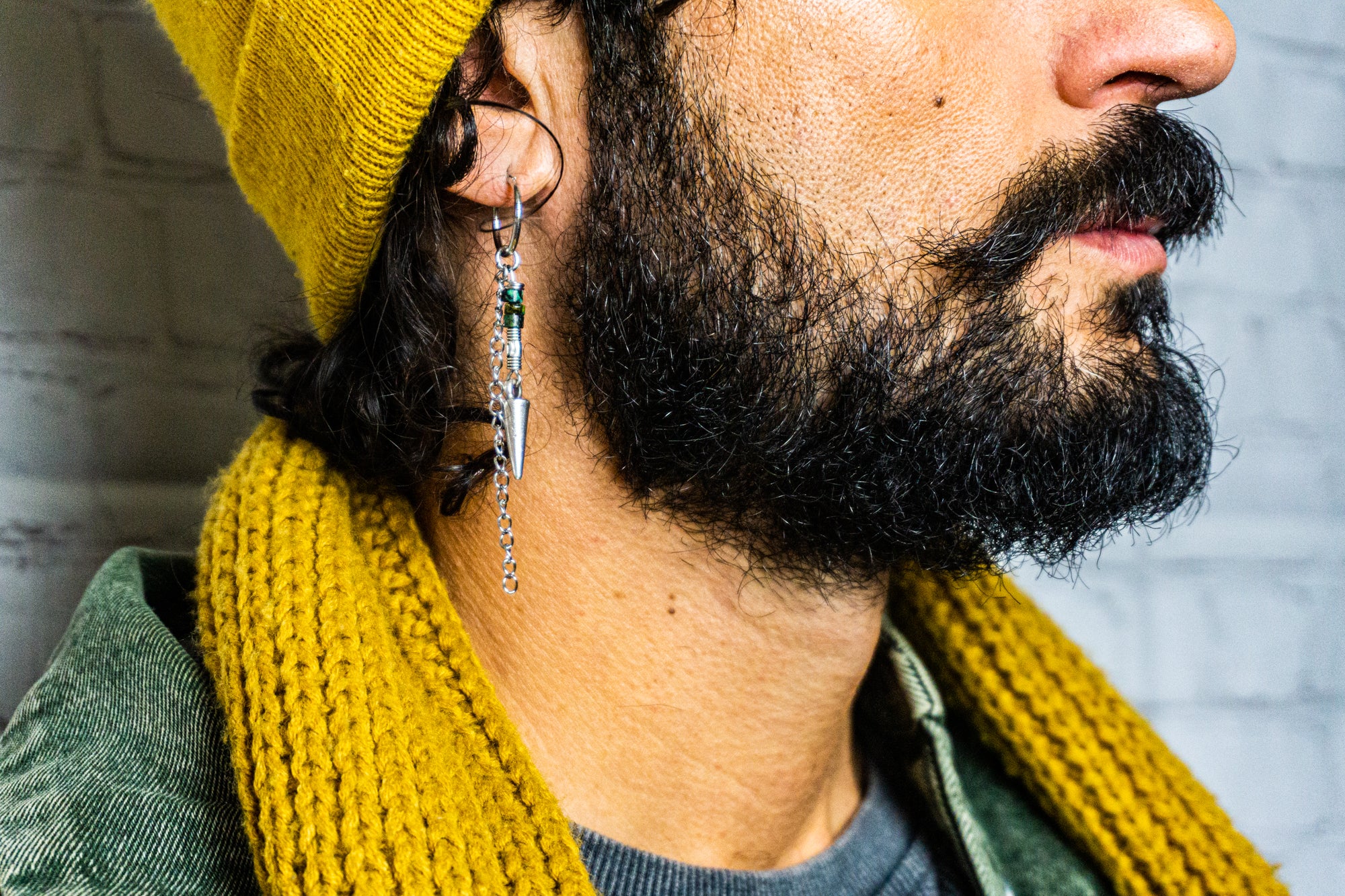 mens chain and spike jasper beaded earring-wander jewellery