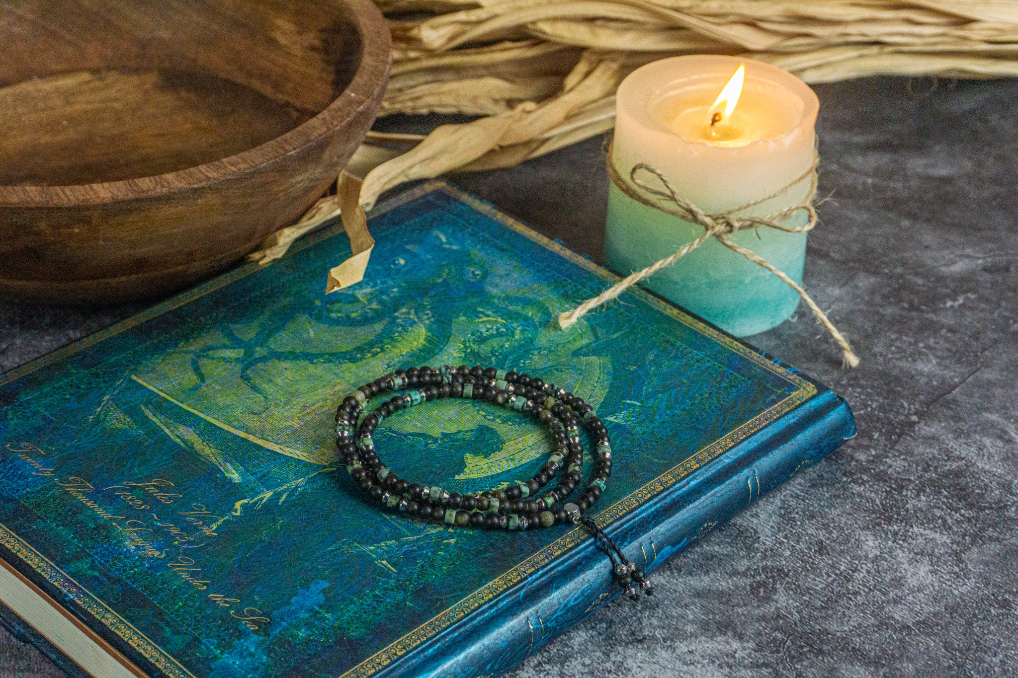 gemstone wrap bracelet with jasper and stainless steel small details- wander jewellery