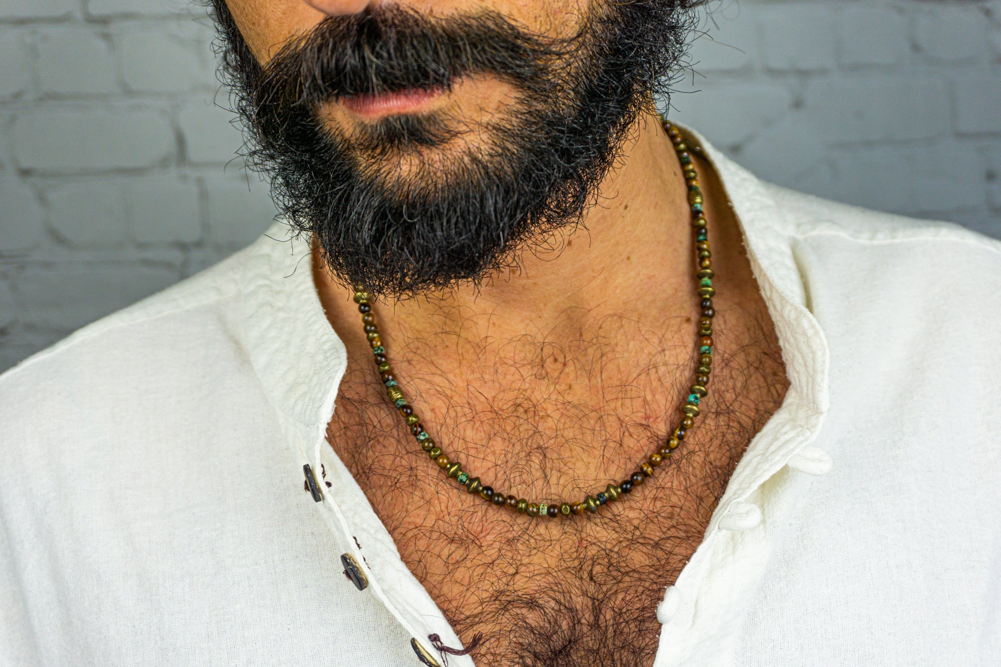 mens tiger eye and jasper boho chich beaded necklace- wander jewellery