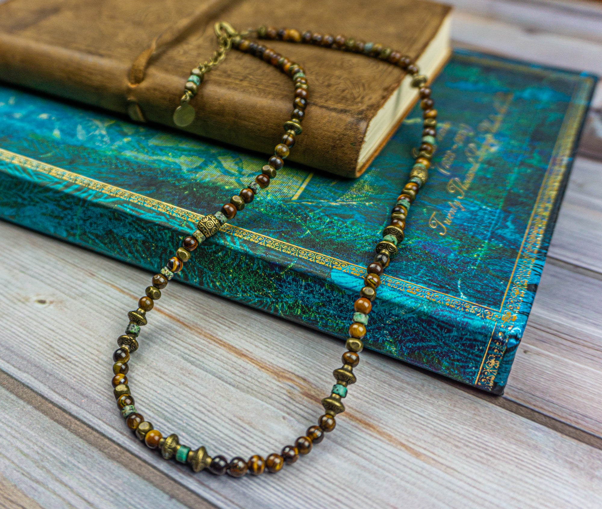 tiger eye and jasper boho chich beaded necklace- wander jewellery