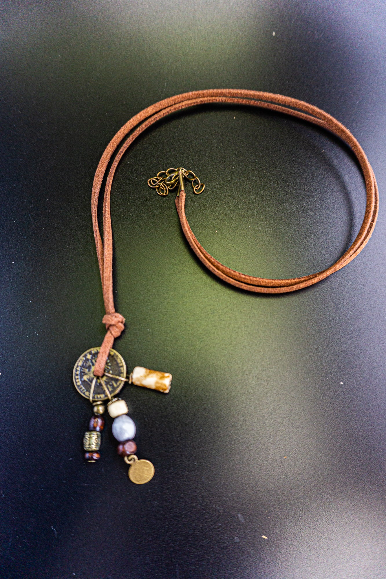 faux leather necklace with charm pendant- necklace- wander jewellery