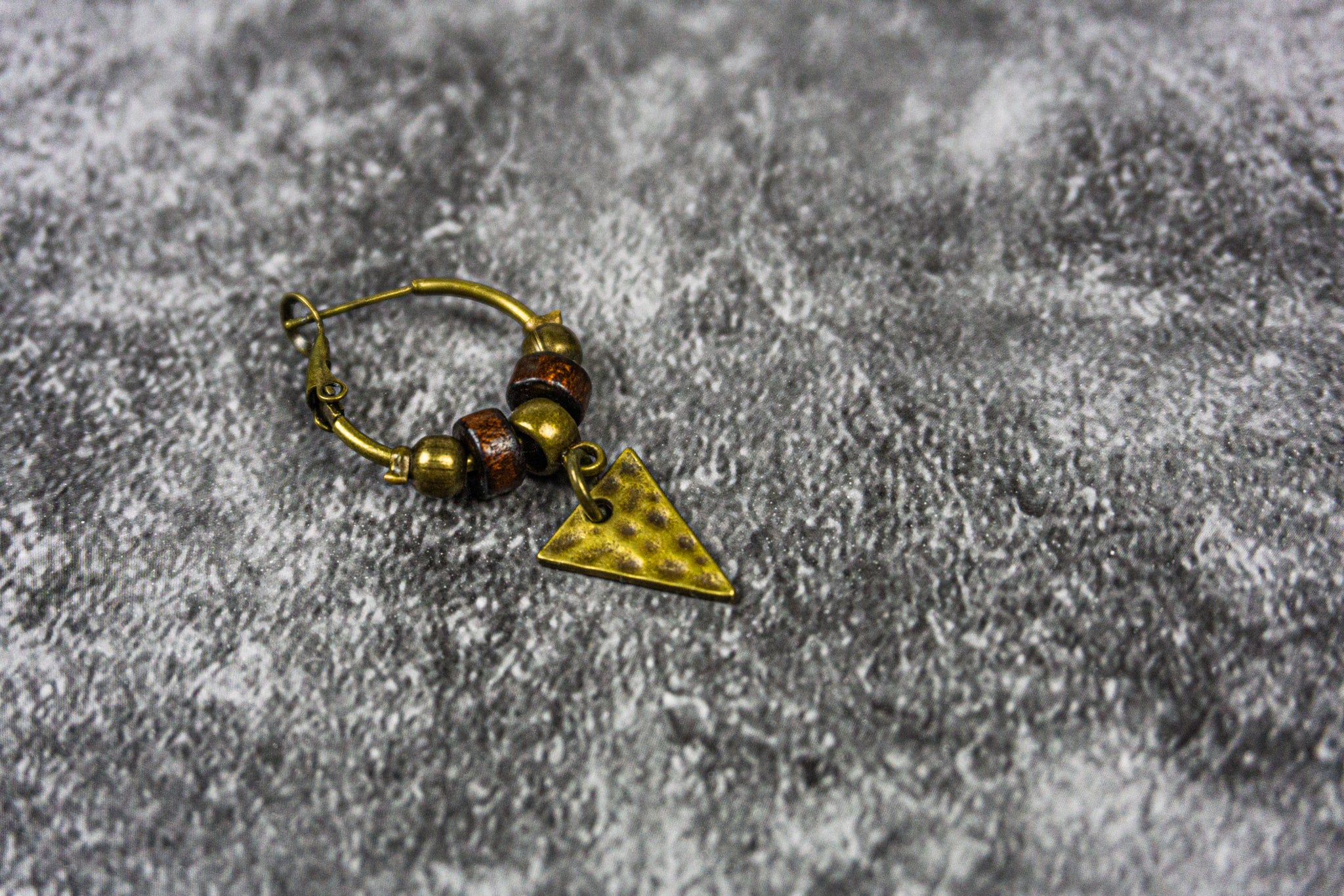 hoop brass woodenbeaded triangle dangle earring- wander jewellery