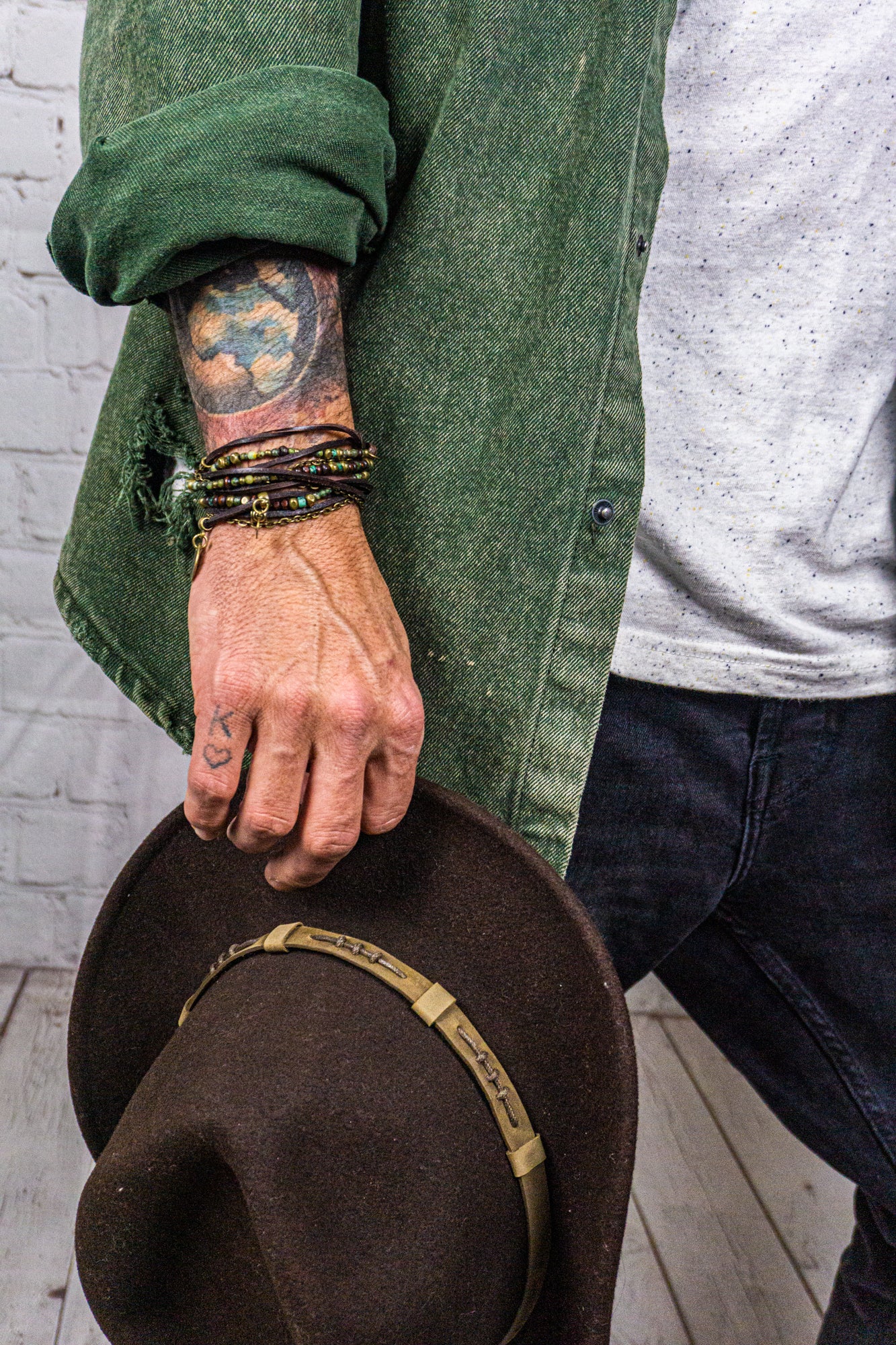 mens african turquoise and wood , chain wrap bracelet with charms- wander jewellery