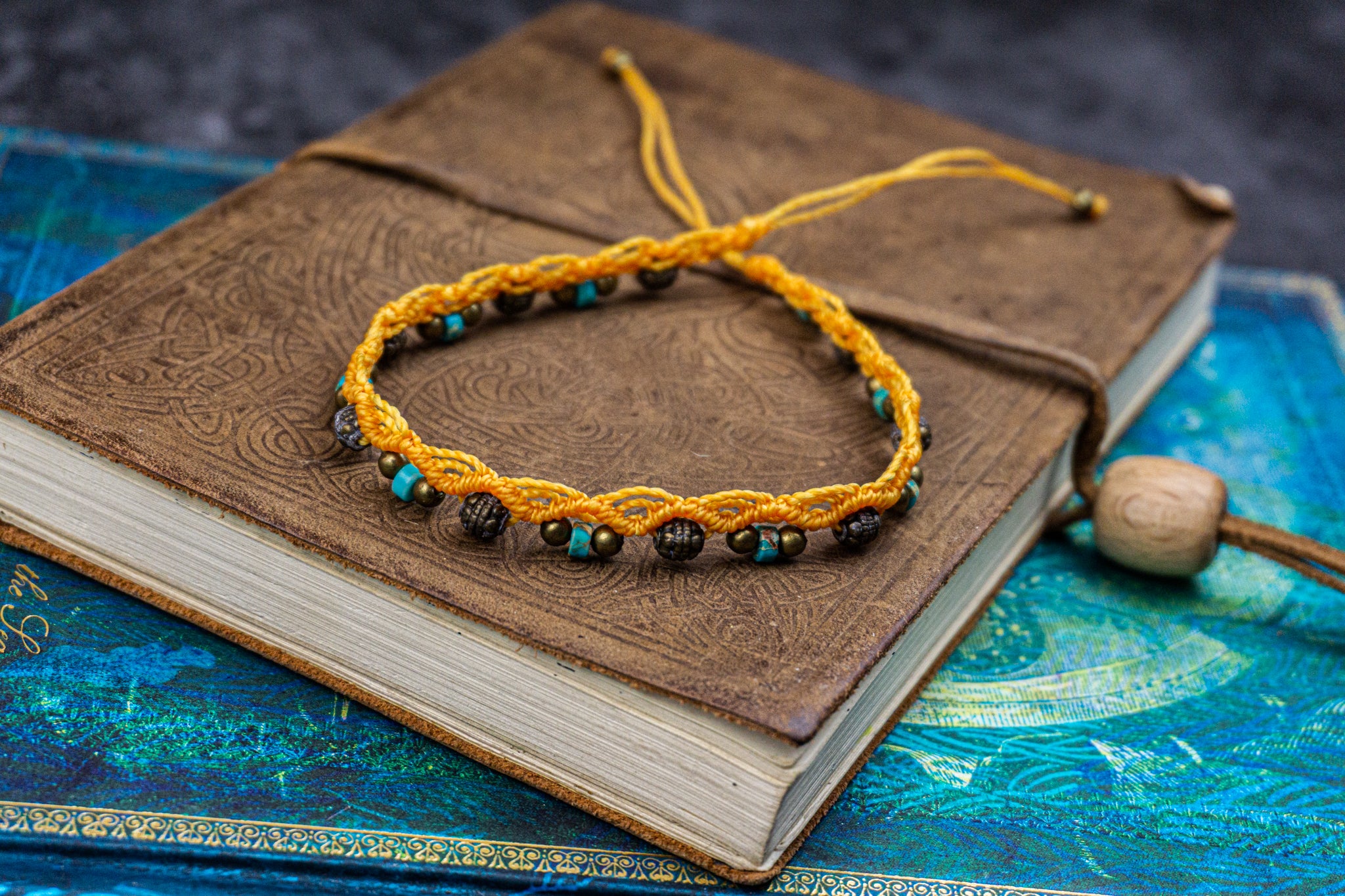 yelloe handmade macrame hippie womens anklet- wander jewellery