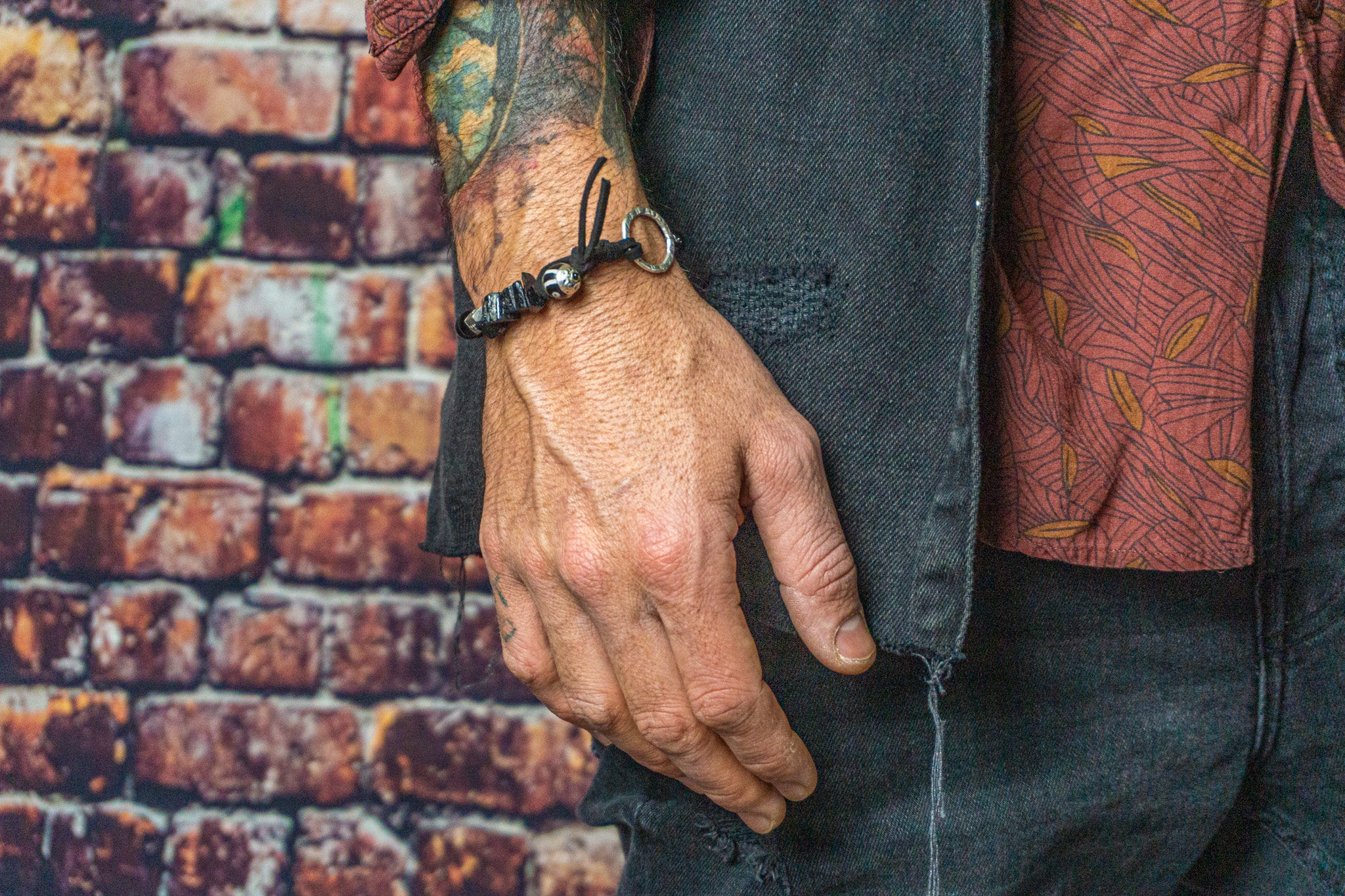 boho raw tourmaline and onyx gemstone bracelet