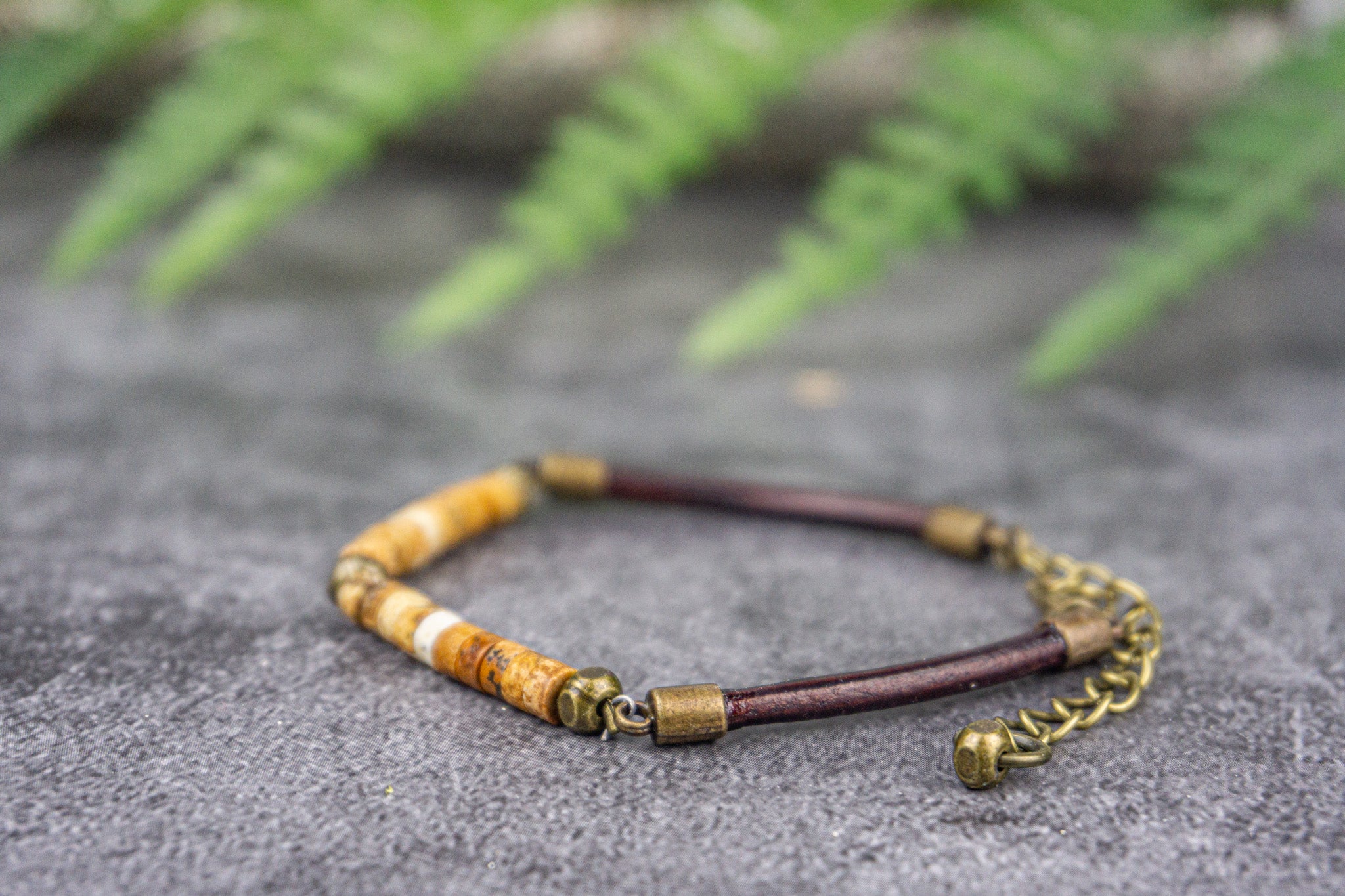 Mens gemstone leather bracelet