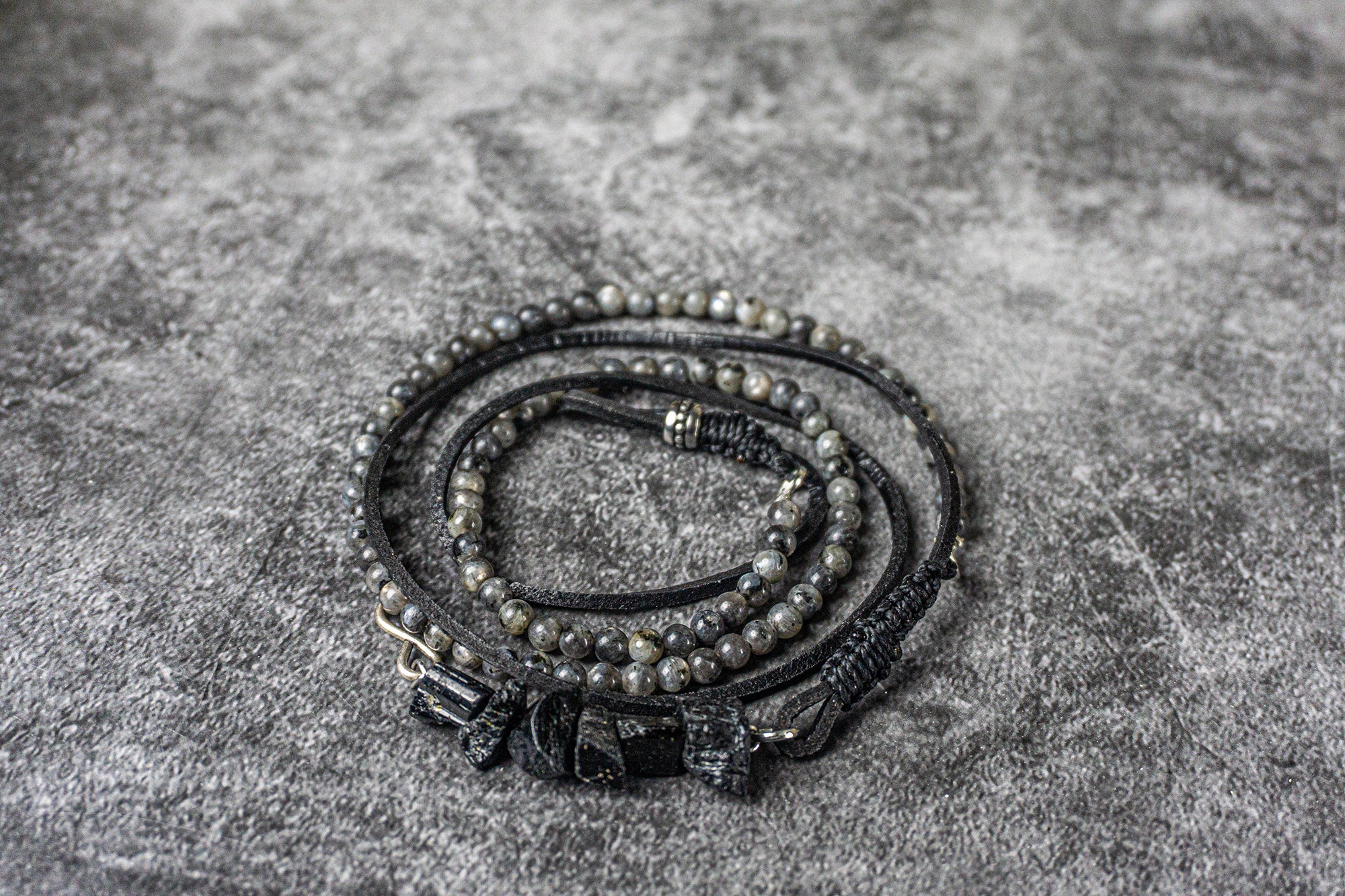 Double wrap bracelet with tourmaline and labradorite stones