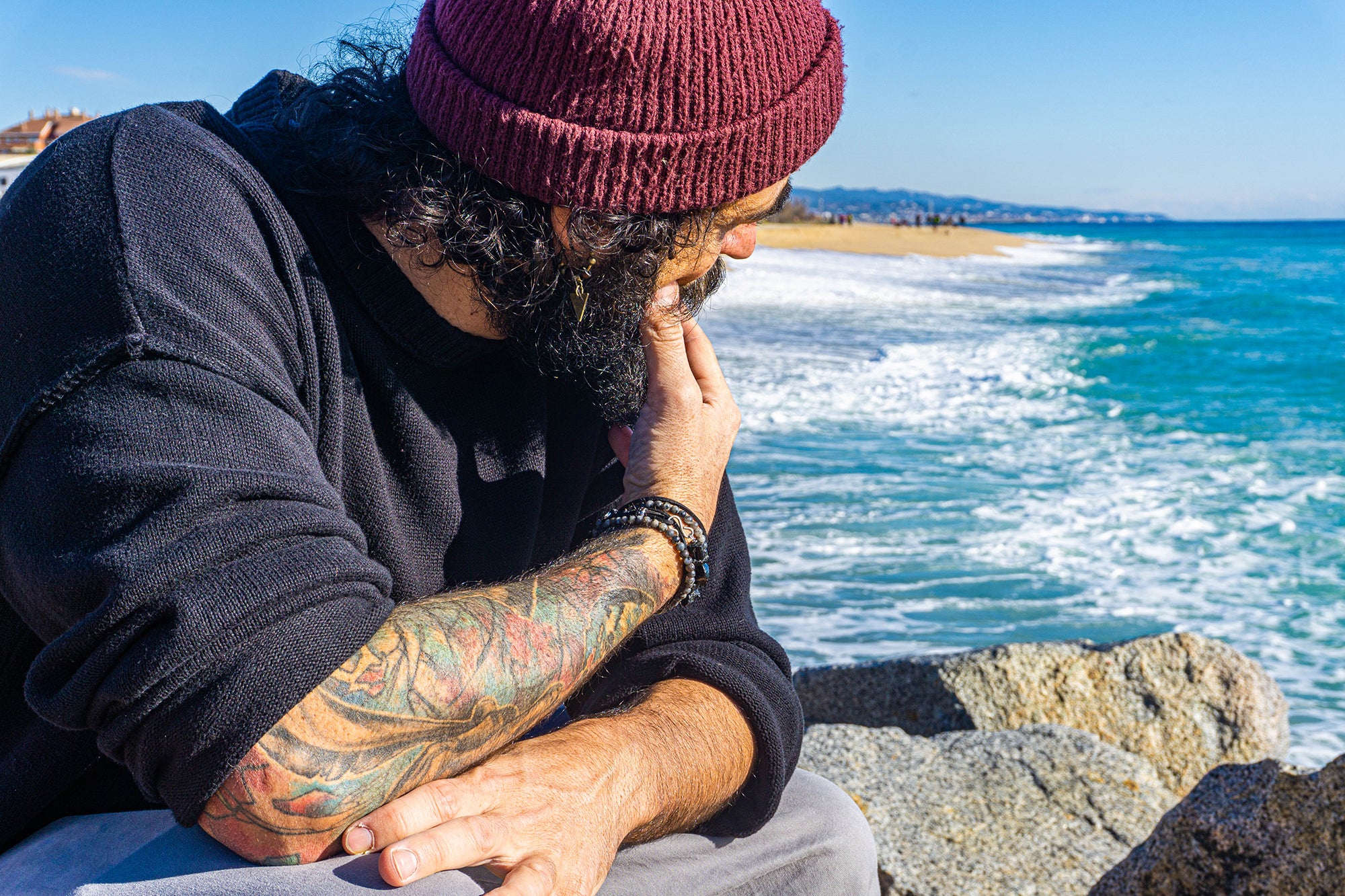 Natural edgy wrap bracelet for men